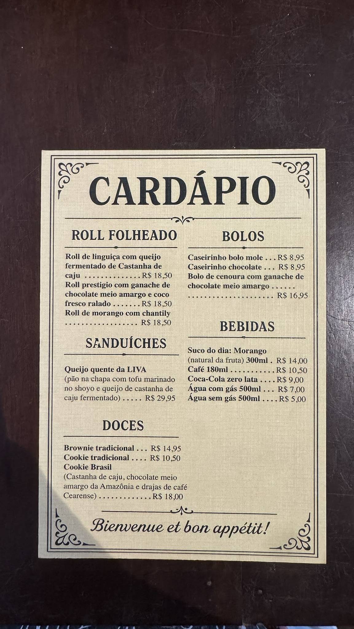 Liva cardápio