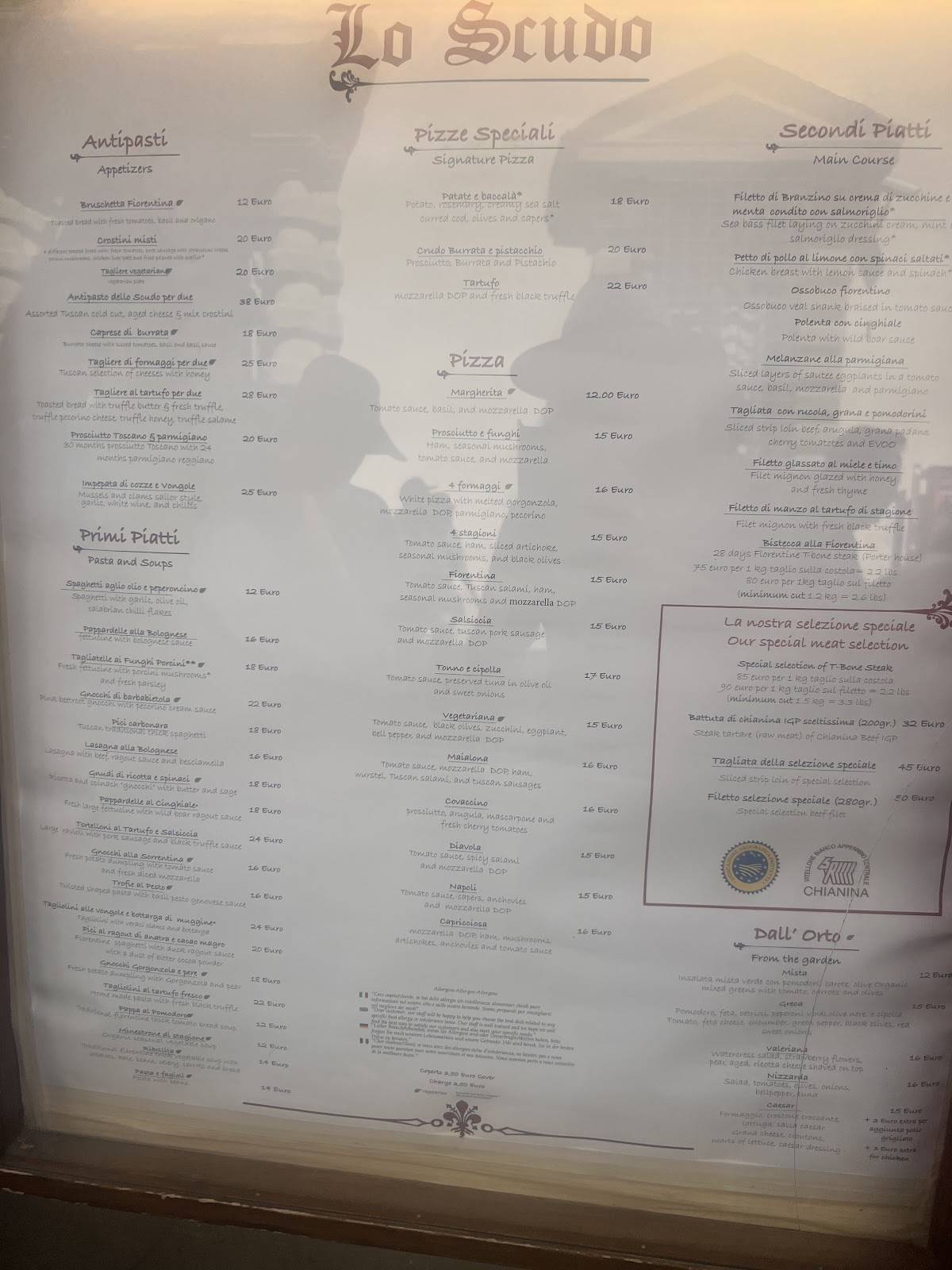 Menu di Lo Scudo 