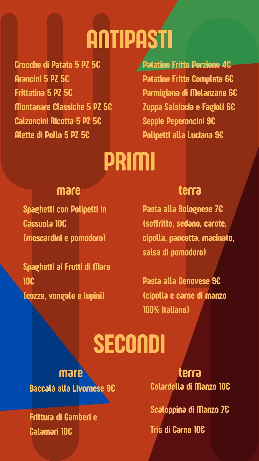 Menu di Lo Sfizio 
