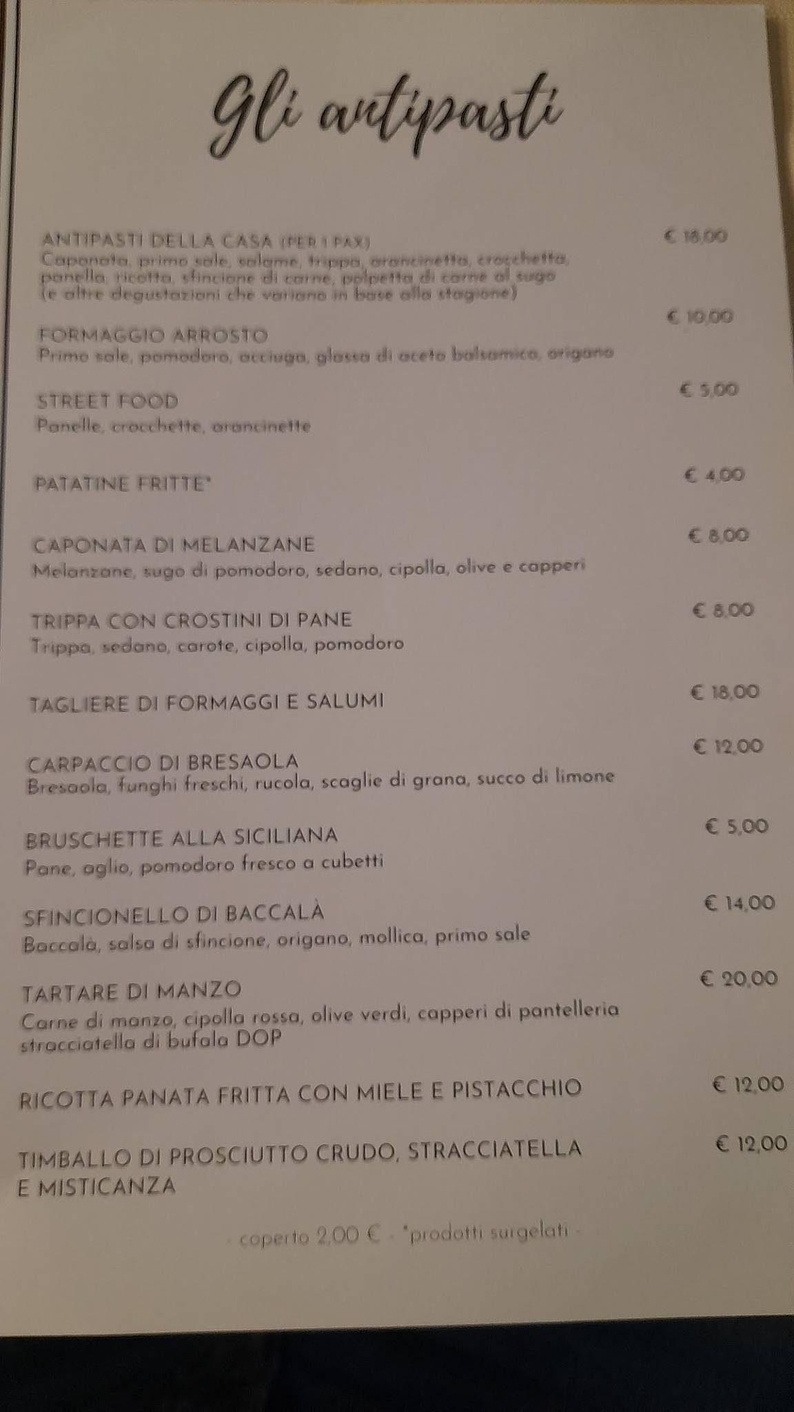 Menu di Lo Sperone Alcamo 