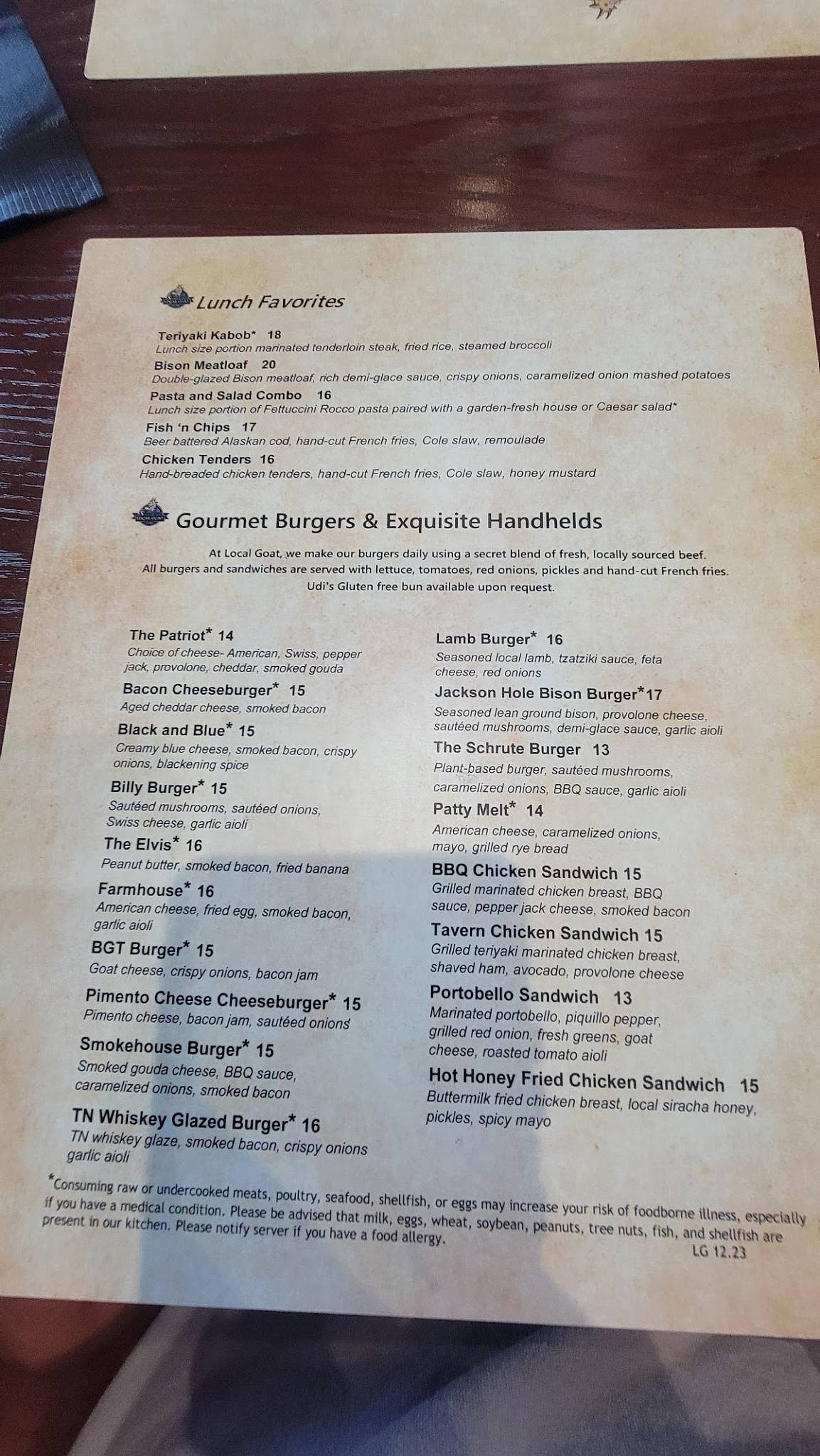 Menu at Local Goat New American Restaurant, Ooltewah