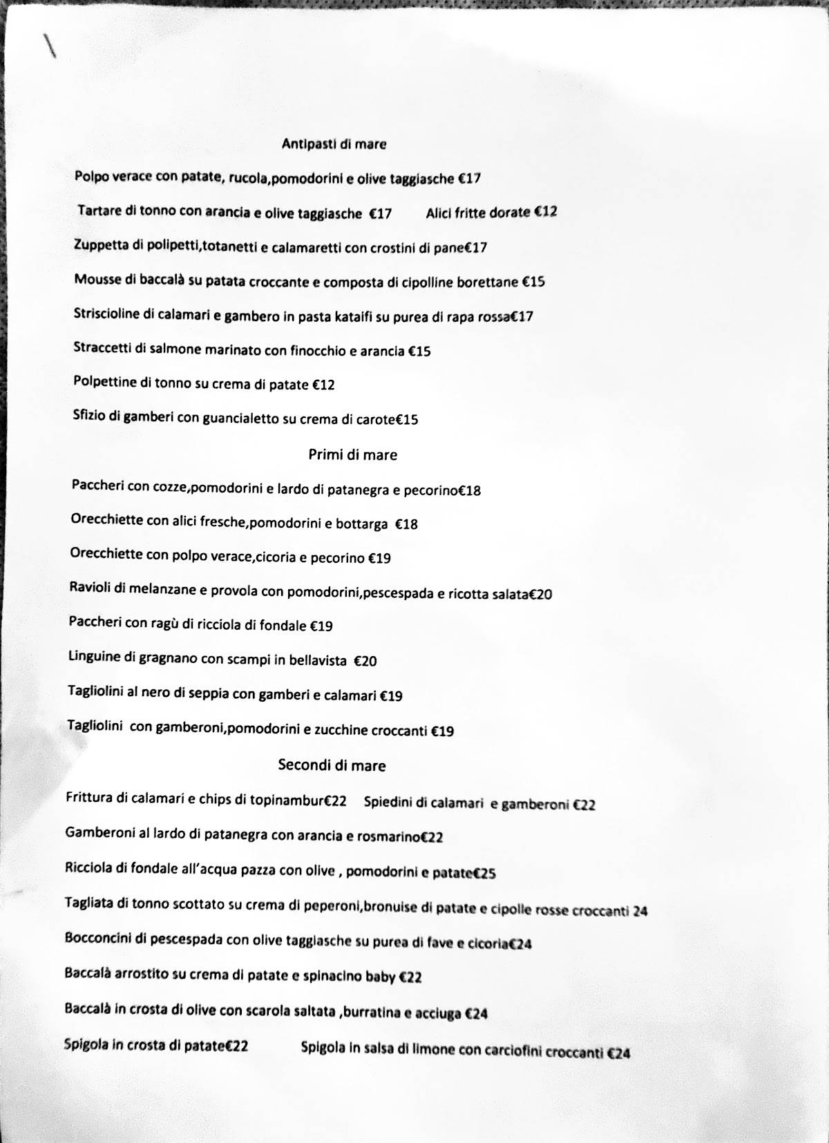 Menu di Locanda Filomarino 