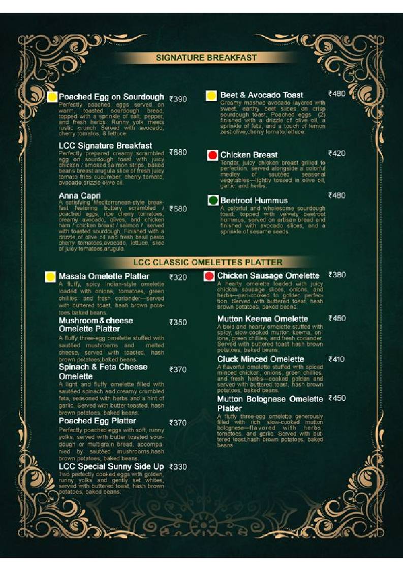 London Coffee Club (A unit of the wales), Agra menu