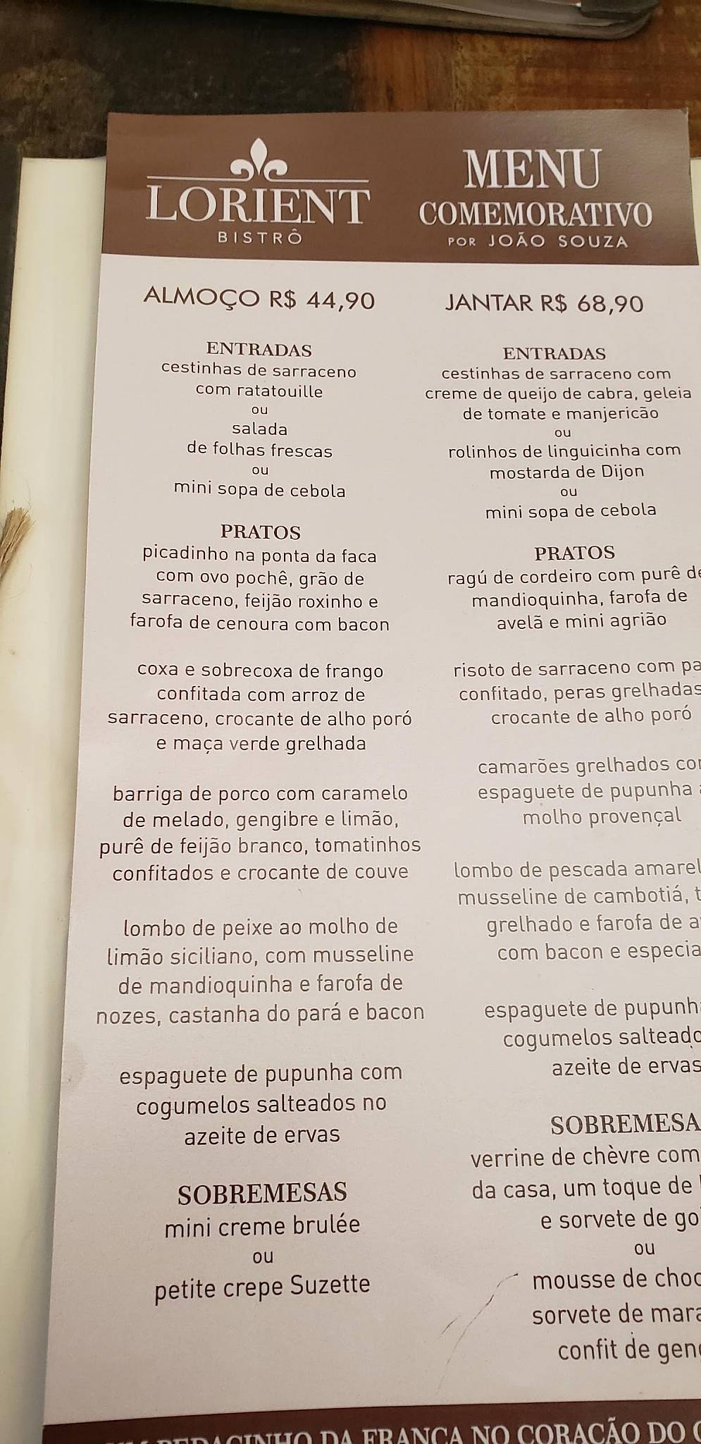 Lorient Bistrô cardápio
