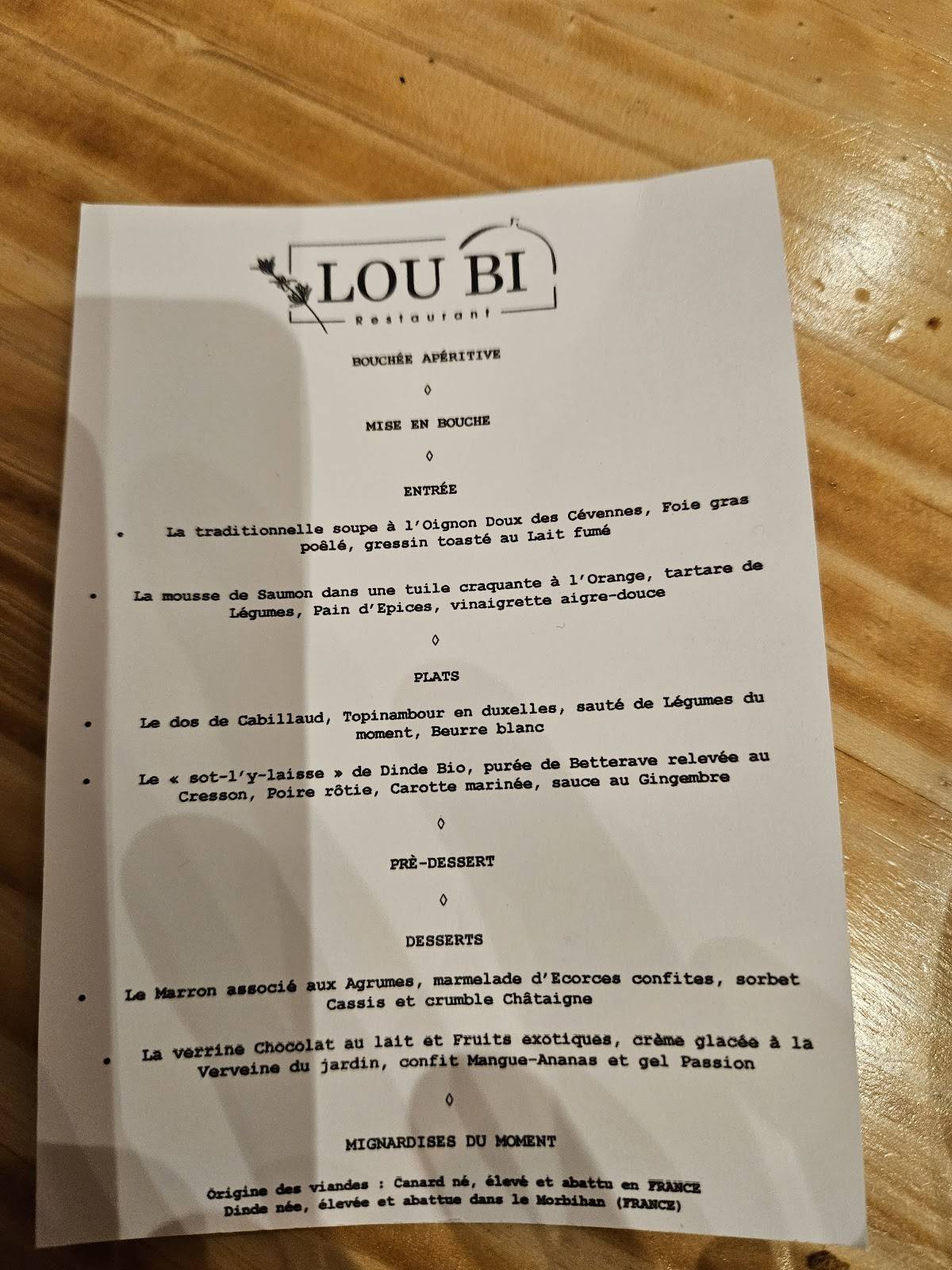 Menu de Lou Bi Alès