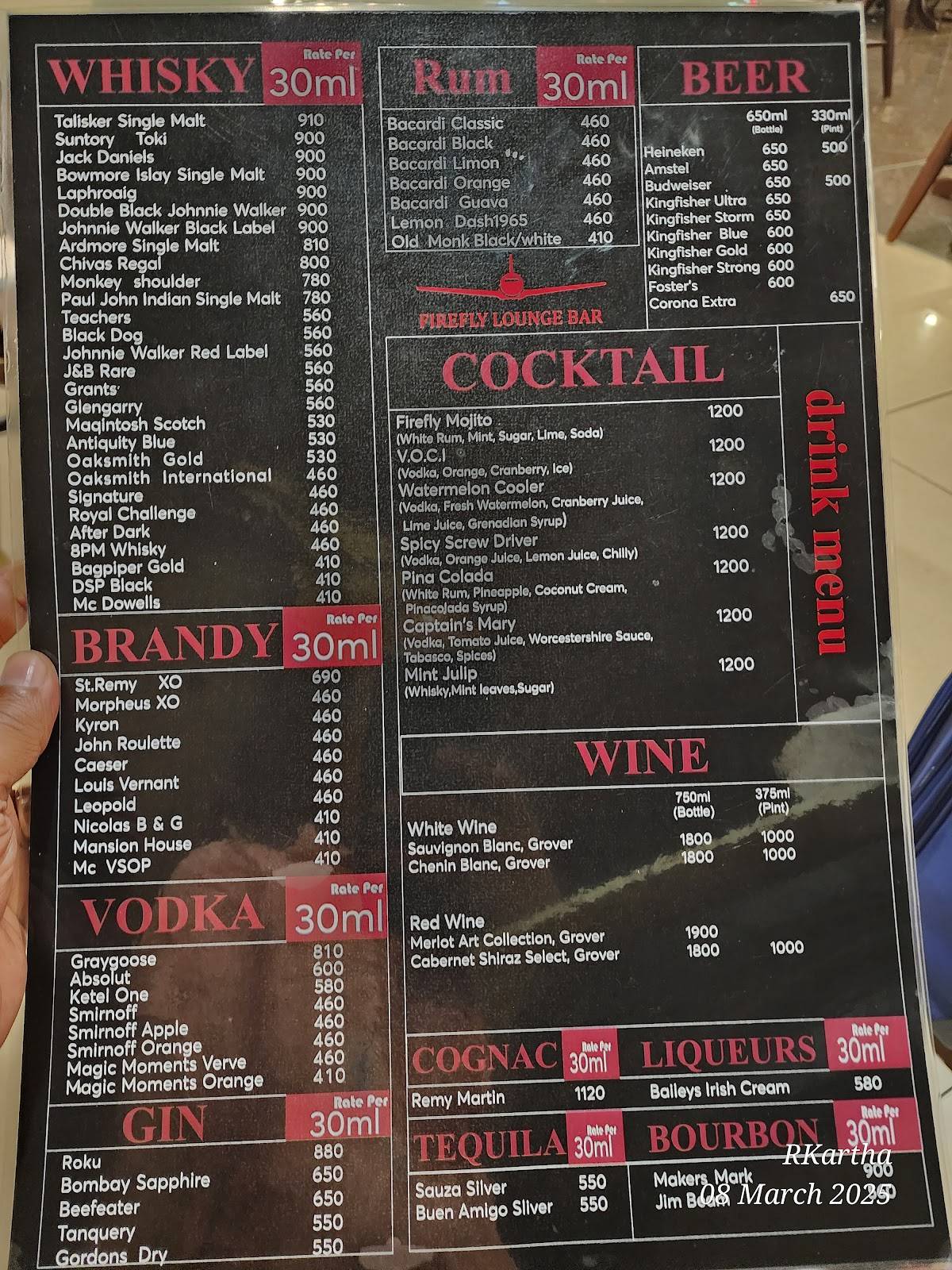 Lounge Bar - Firefly menu