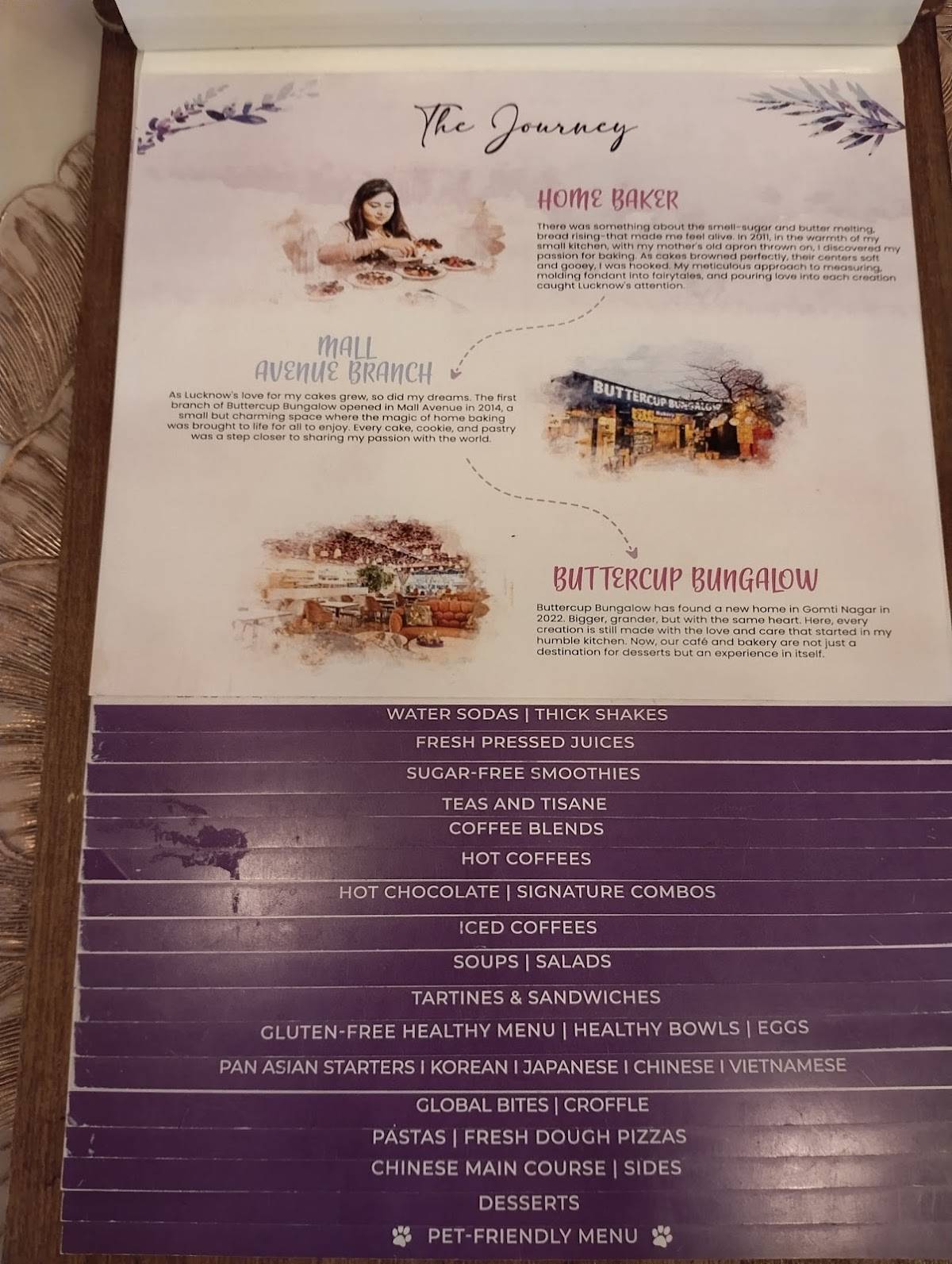 Buttercup Bungalow menu