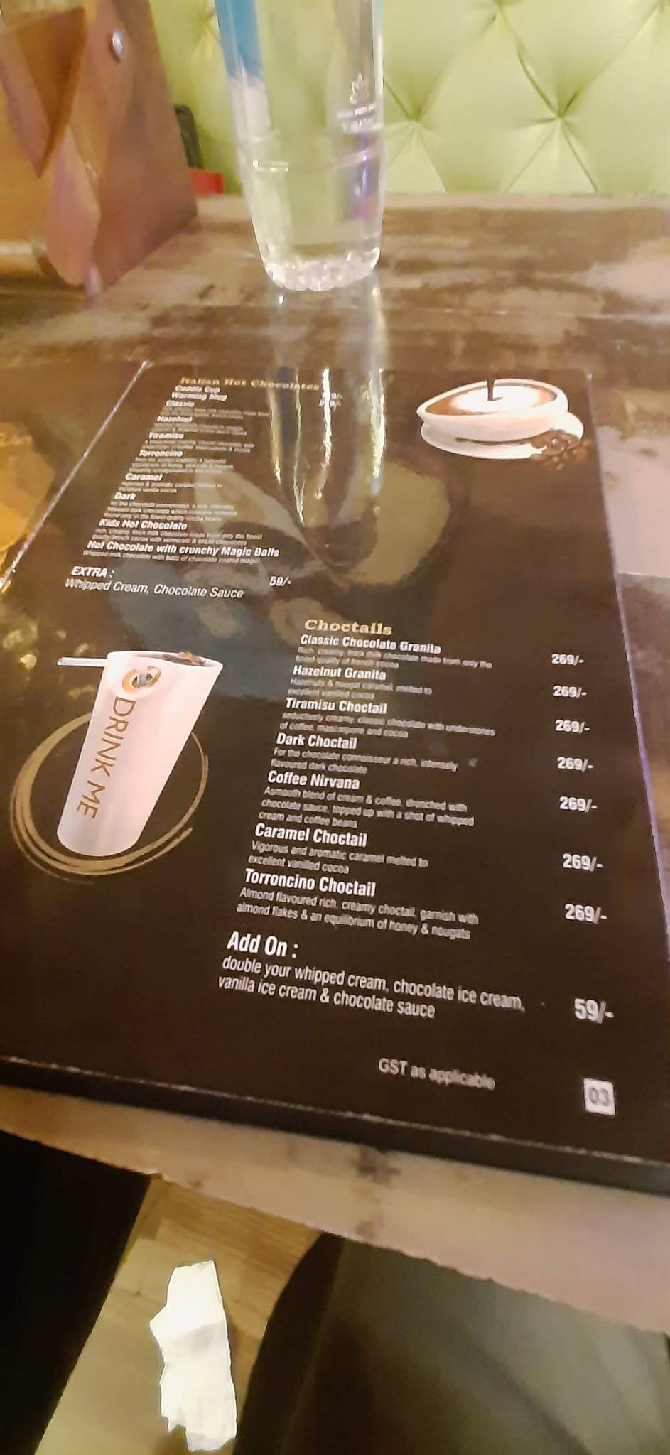 The Chocolate Room menu
