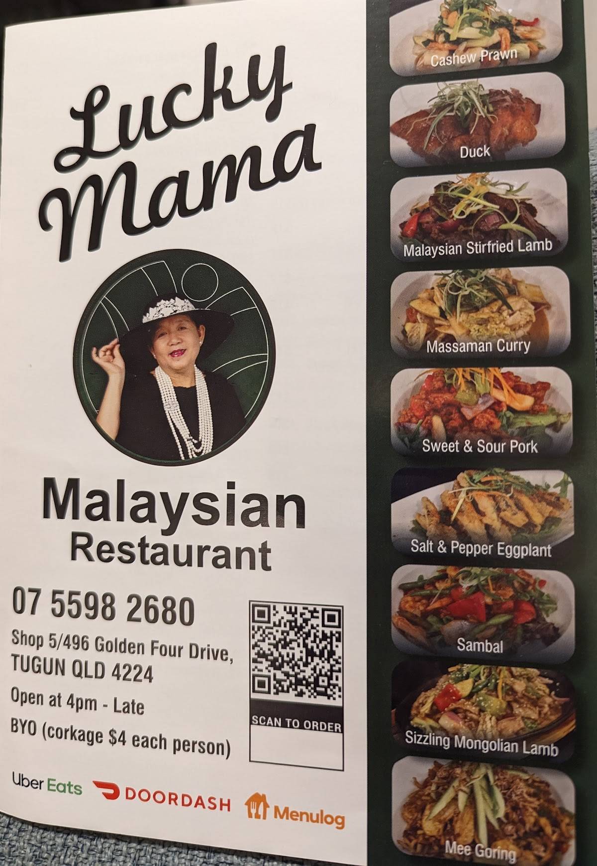 Menu at Lucky Mama Malaysian Restaurant, Tugun
