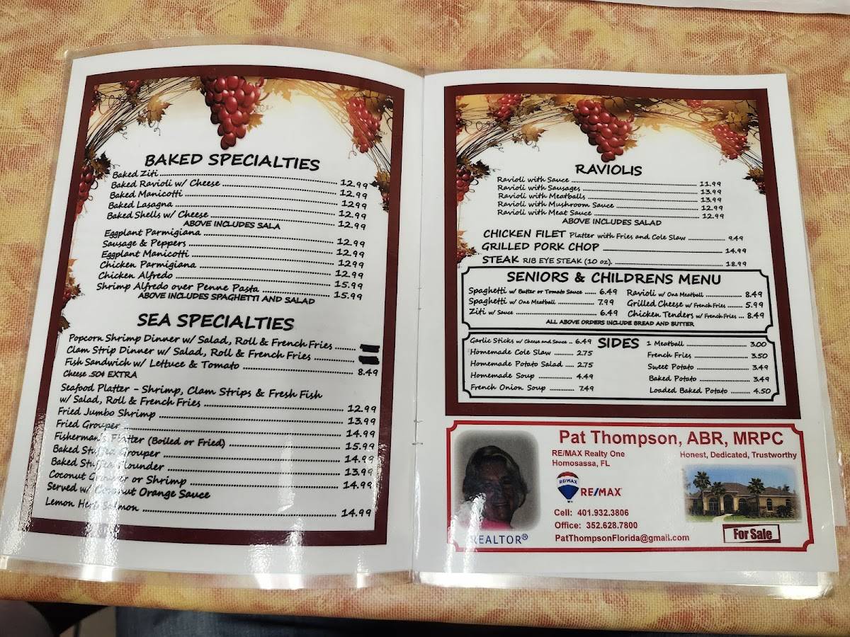 Luigis Pizza Homosassa Menu