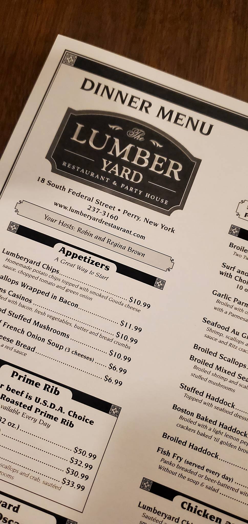 Menu at Lumber Yard Restaurant, Perry