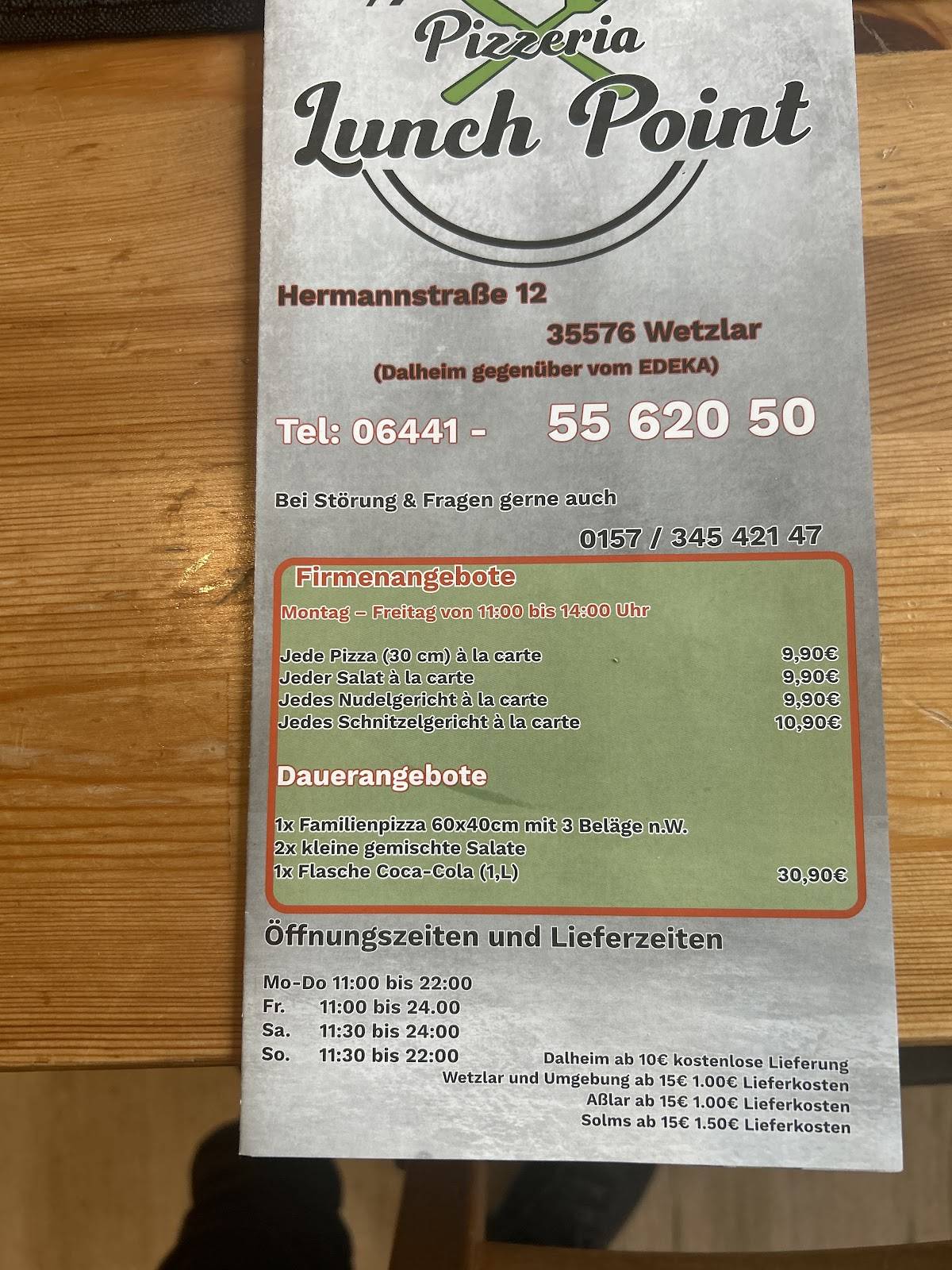 Menu de Lunch Point