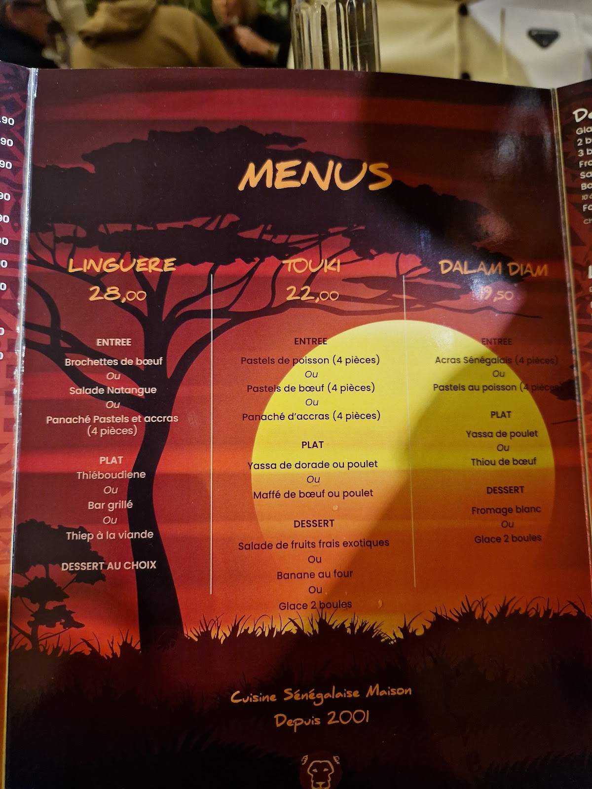 Menu de Lyon Dakar