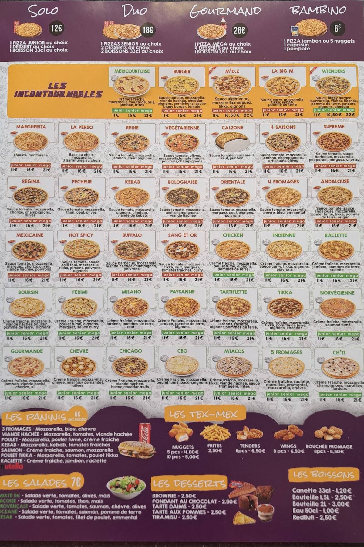 Menu de M Pizza