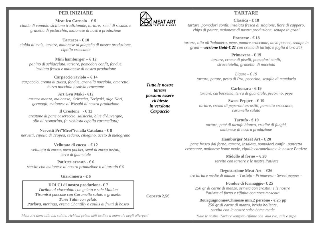 Menu di Meat Art Tartare & More 