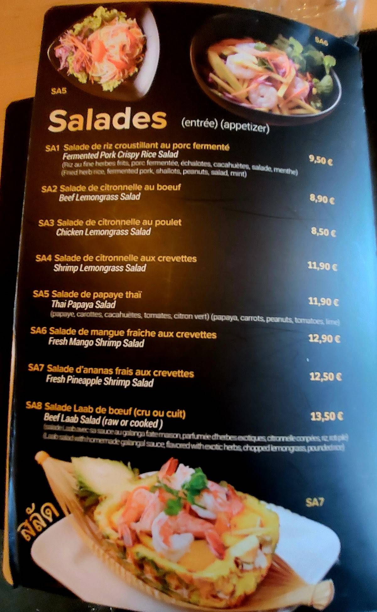 Menu de Moom Thaï