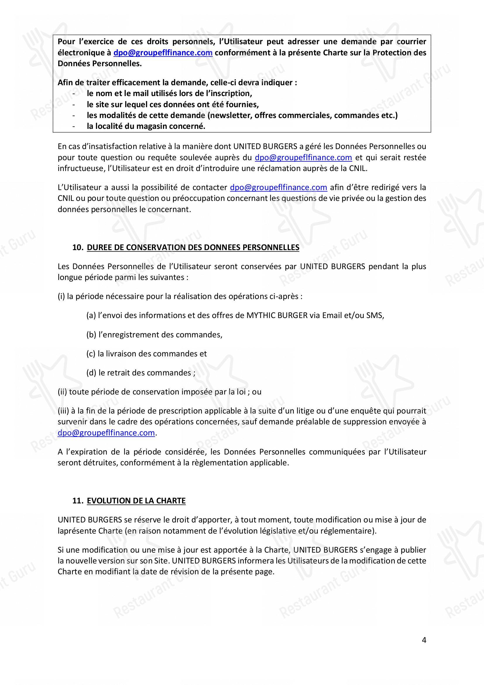 Menu pour MYTHIC BURGER Colomiers - Menu bar