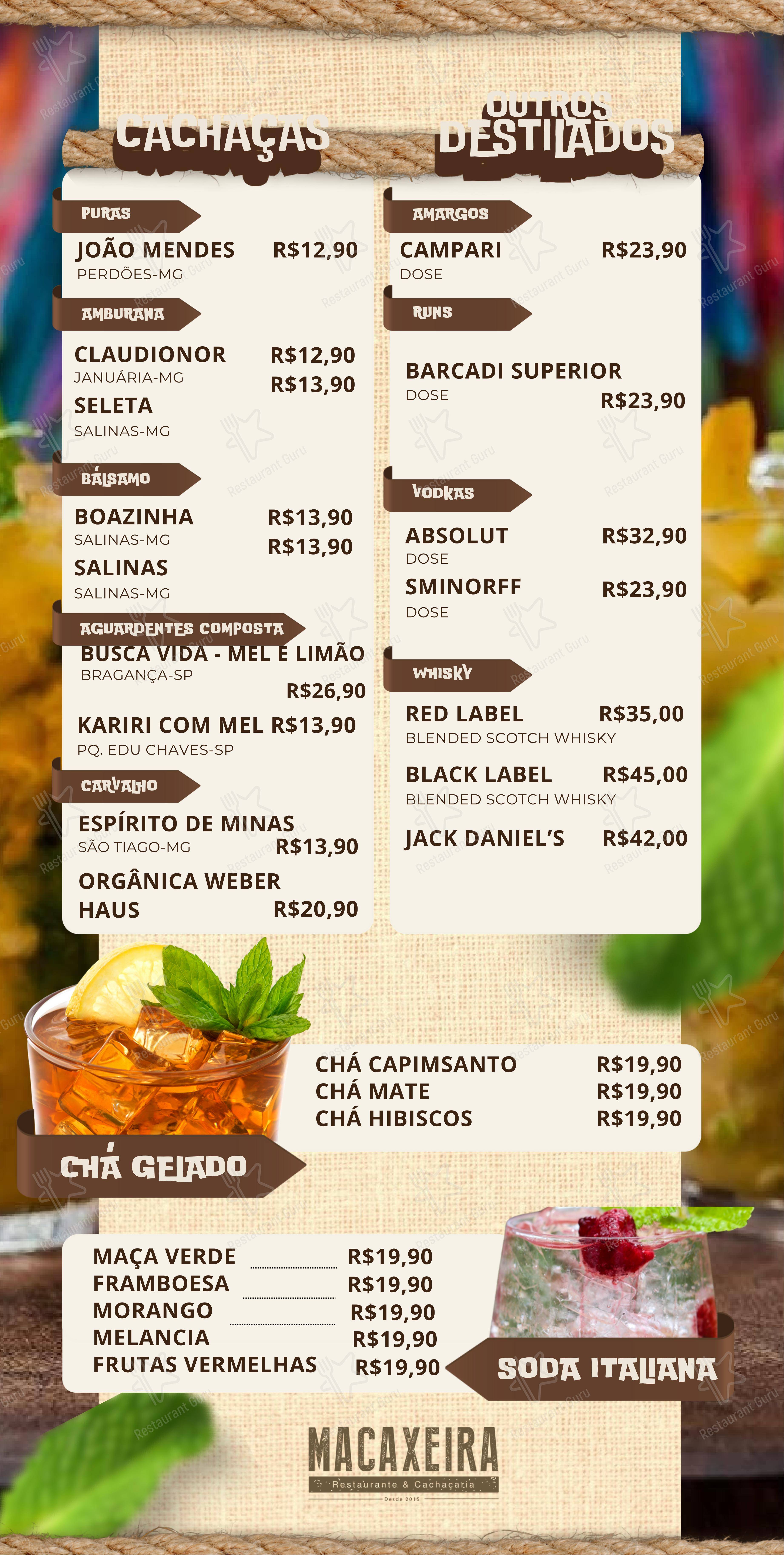 Macaxeira Restaurante & Cachaçaria em Guarulhos - Menu bar