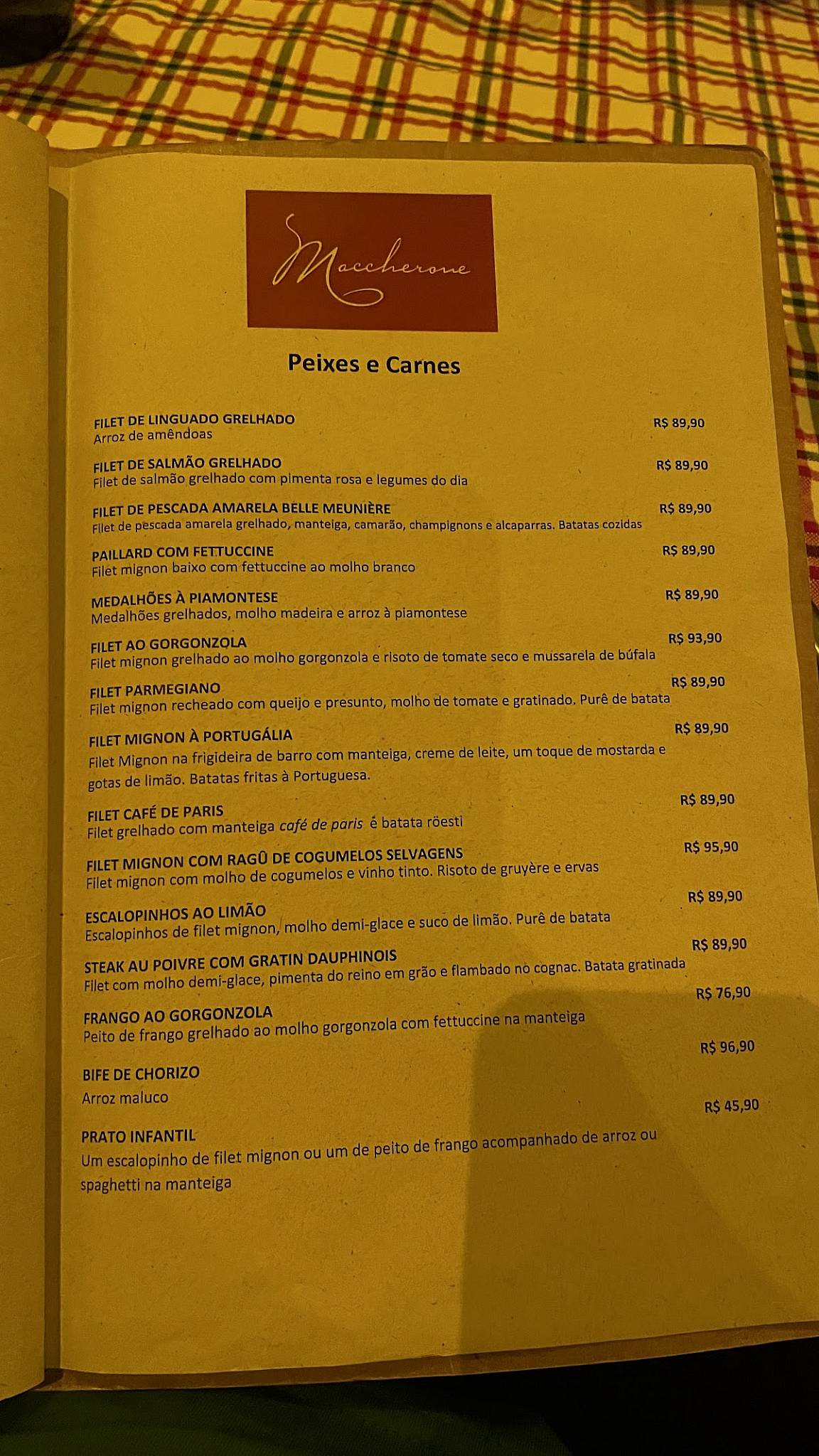 Maccherone Barra da Tijuca cardápio
