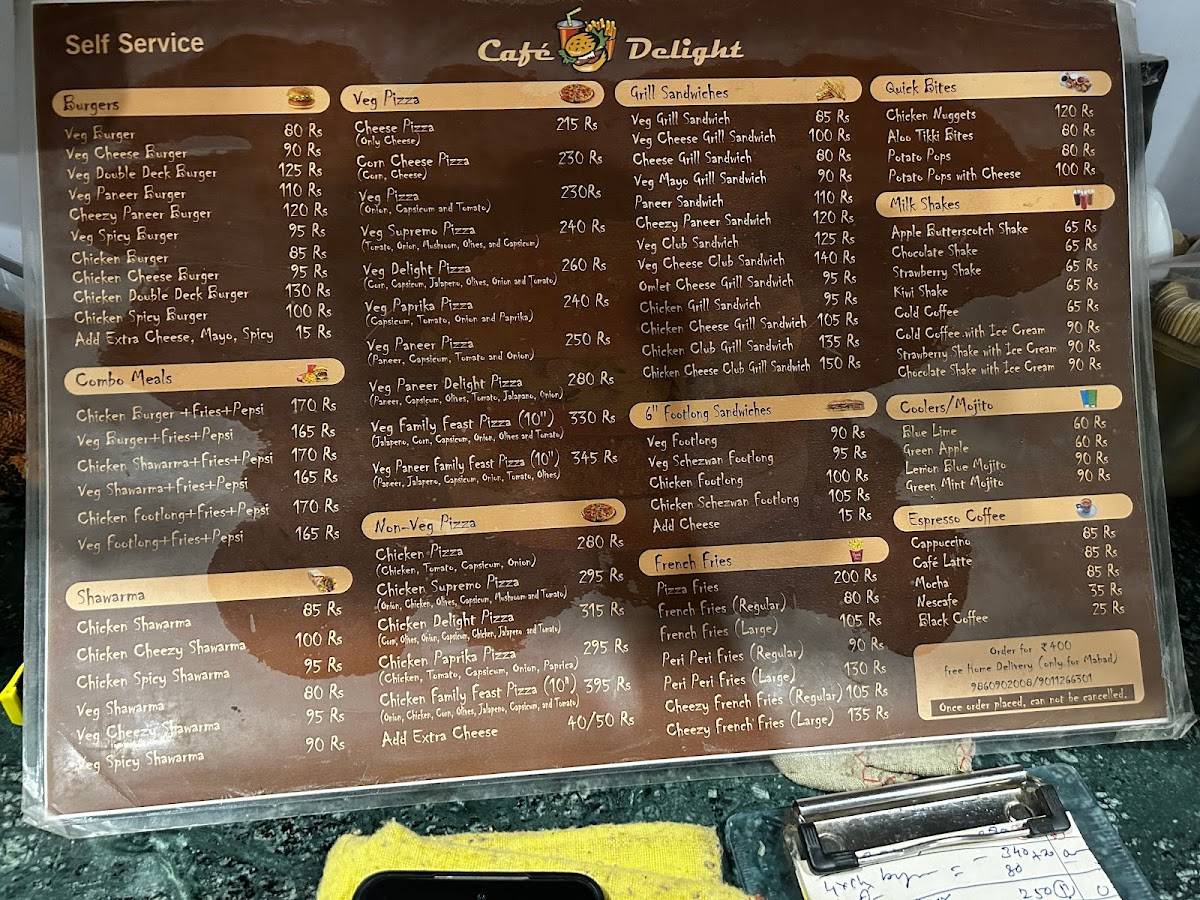 Cafe Delight menu