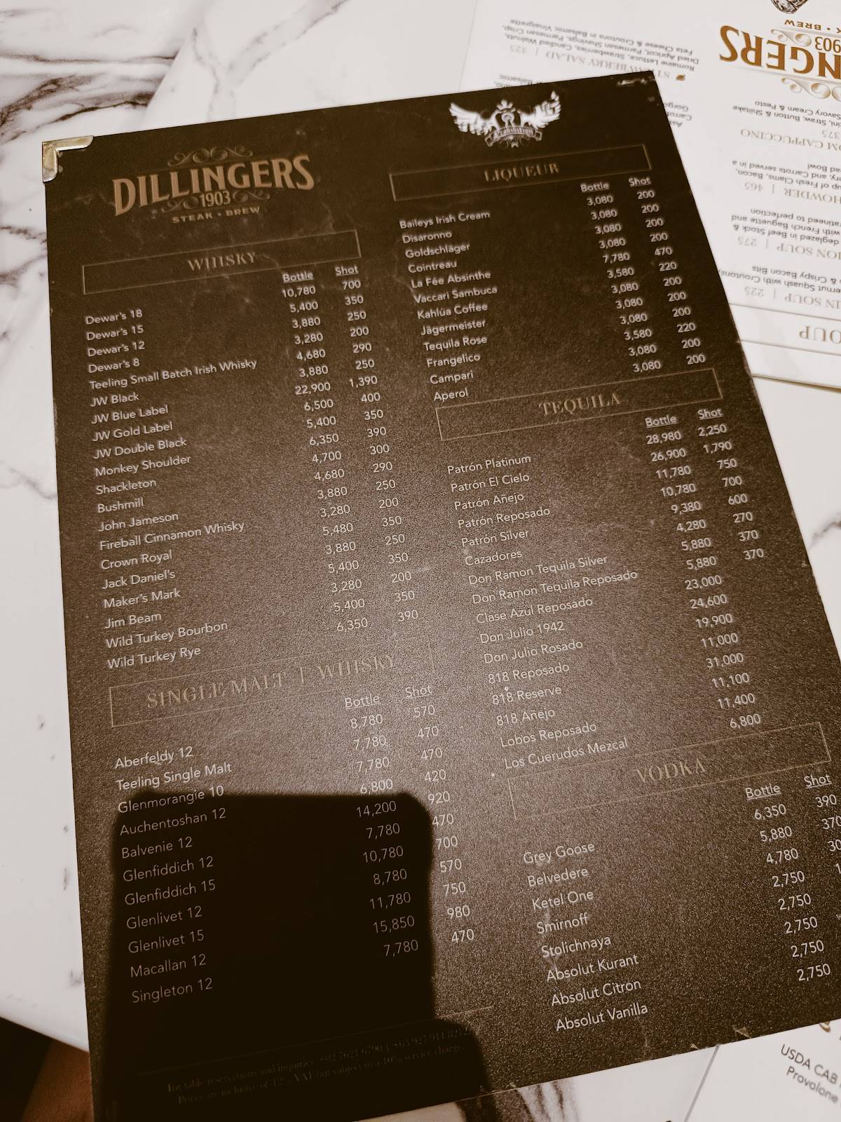 Menu at Dillingers 1903 Steak and Brew pub & bar, Makati