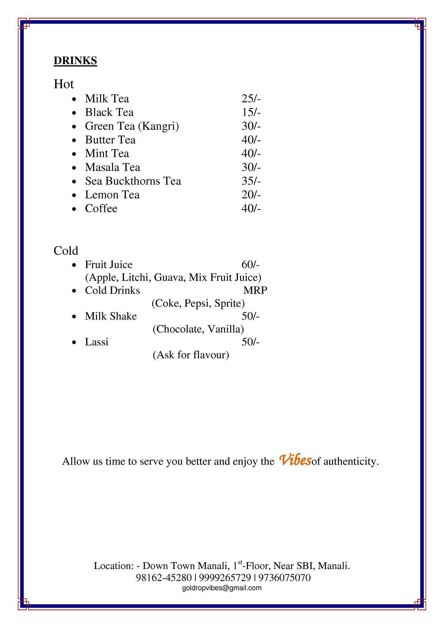 Vibes menu