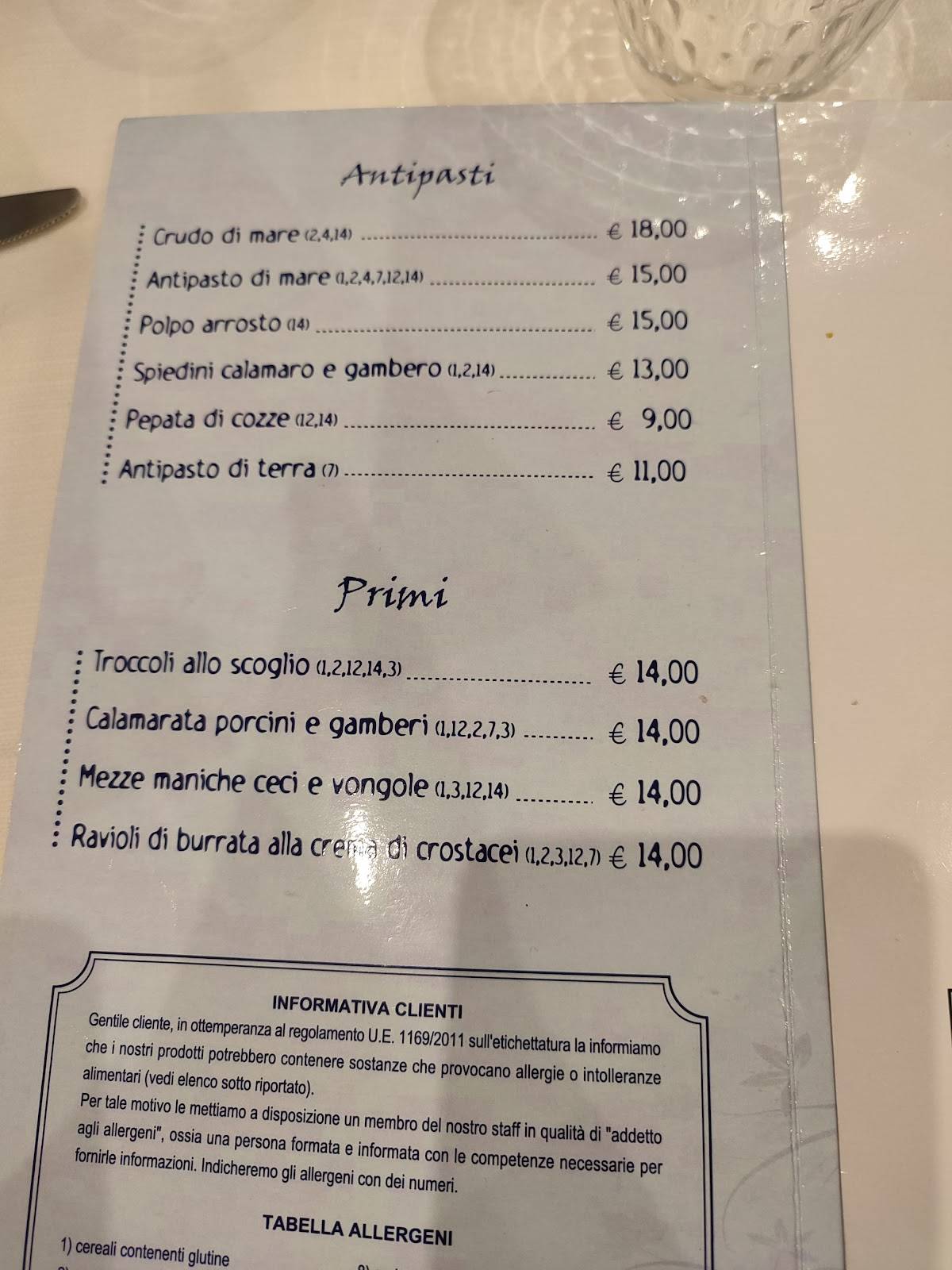 Menu di Calafuria 