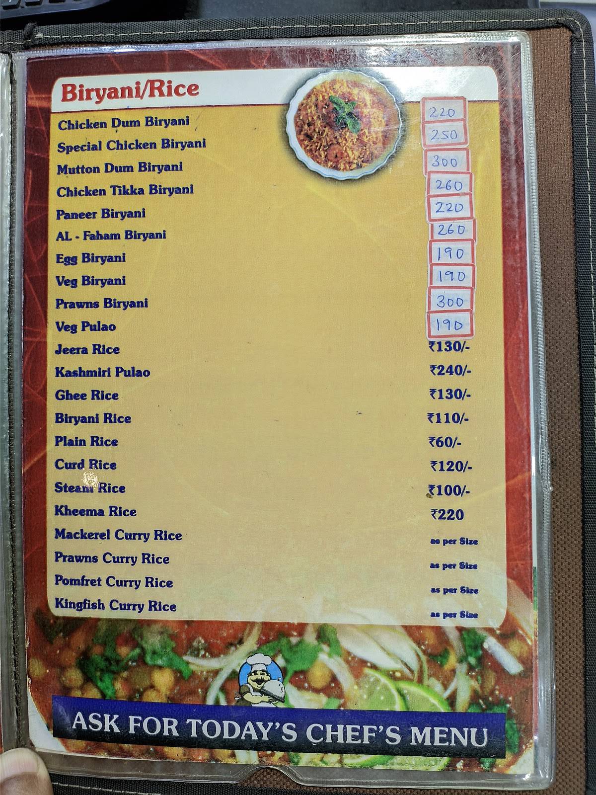 Al Akbar Restaurant menu