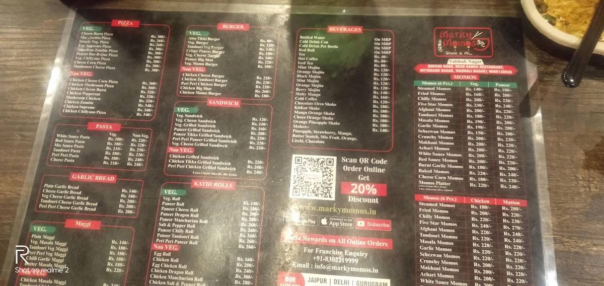 Marky Momos vaishali nagar menu