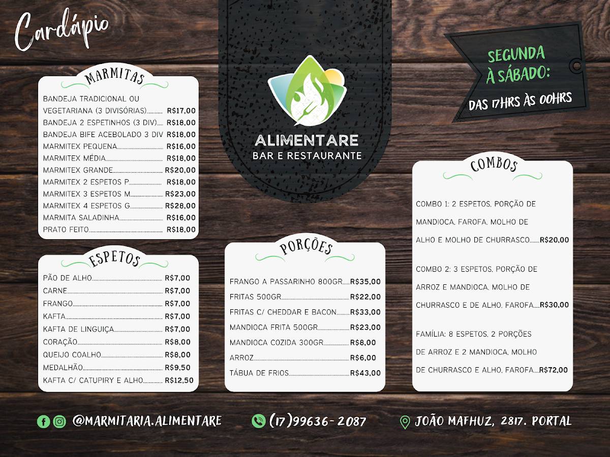 Marmitaria Alimentare Comida caseira, marmitas e espetinhos cardápio