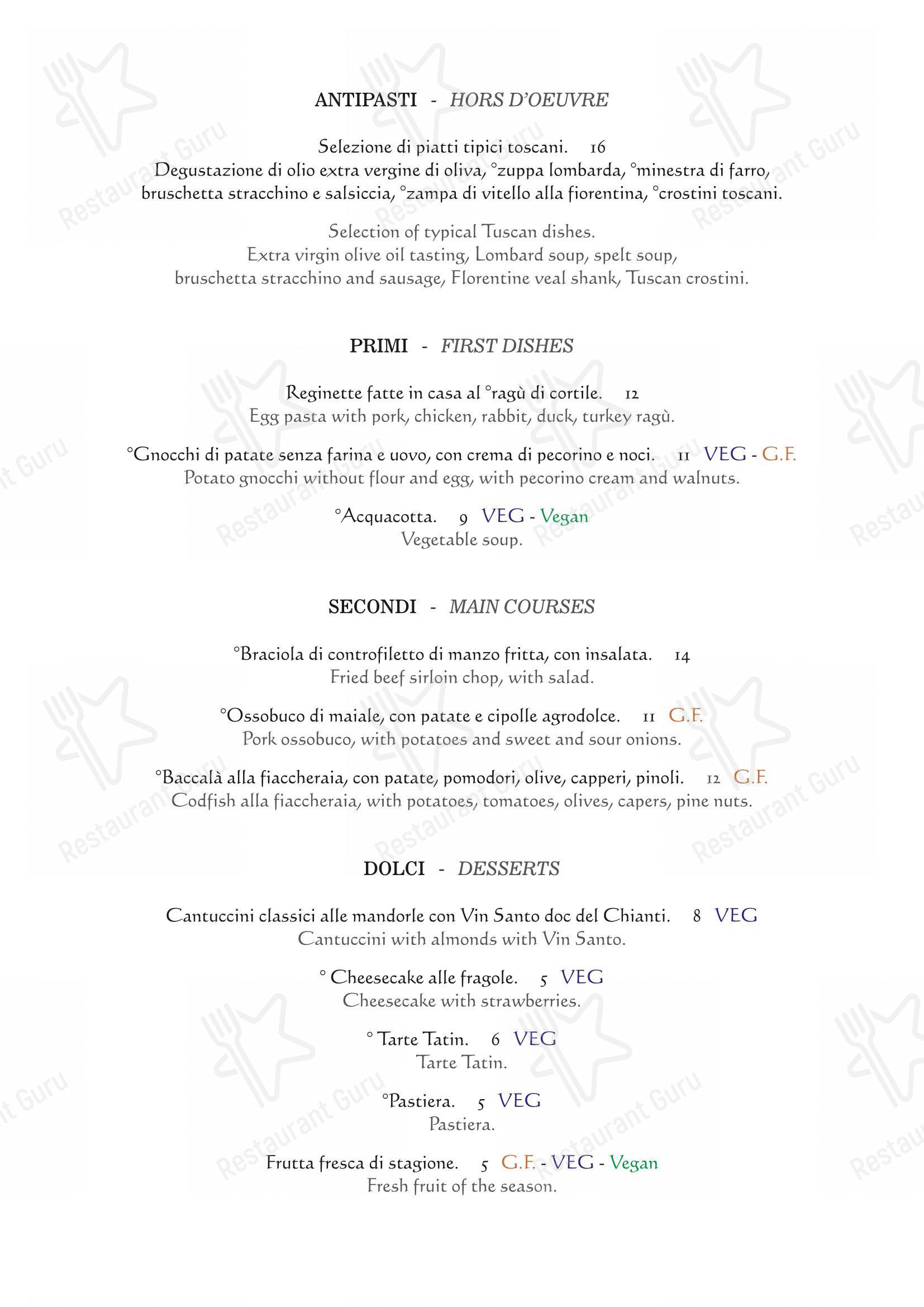 Menu per Martarè in Firenze