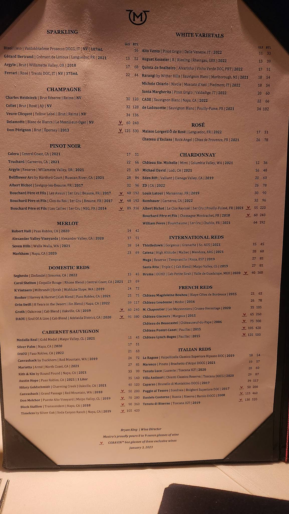 Mastro's menu discount