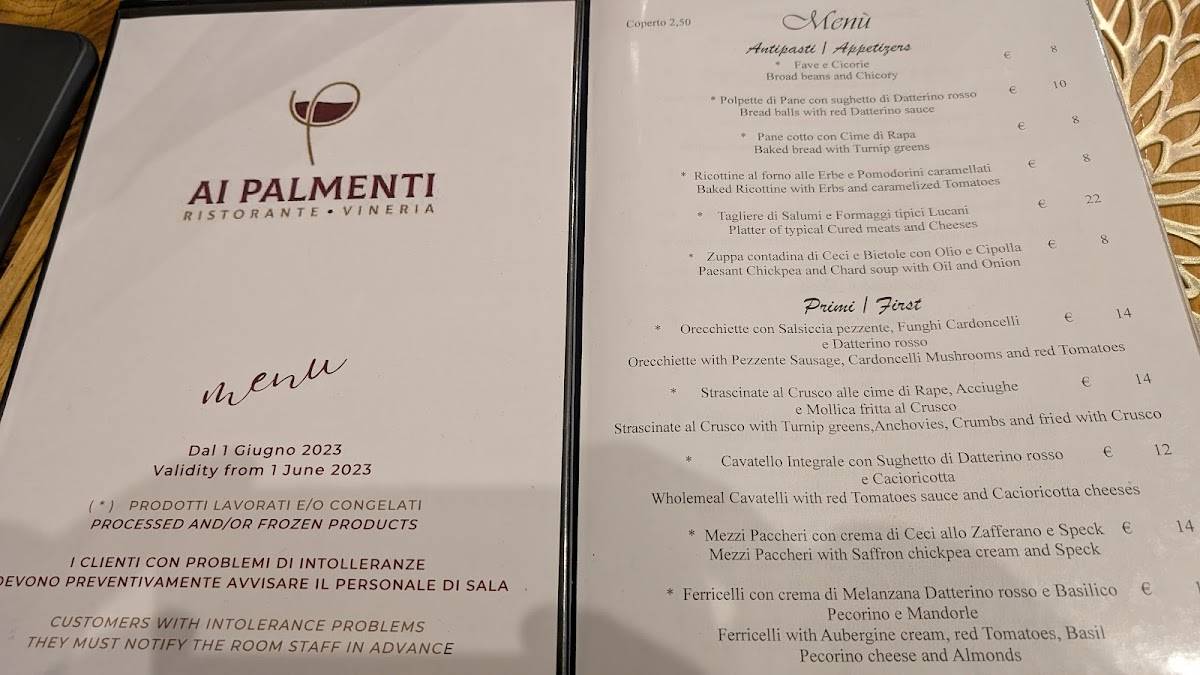 Menu di Ai Palmenti Ristorante 