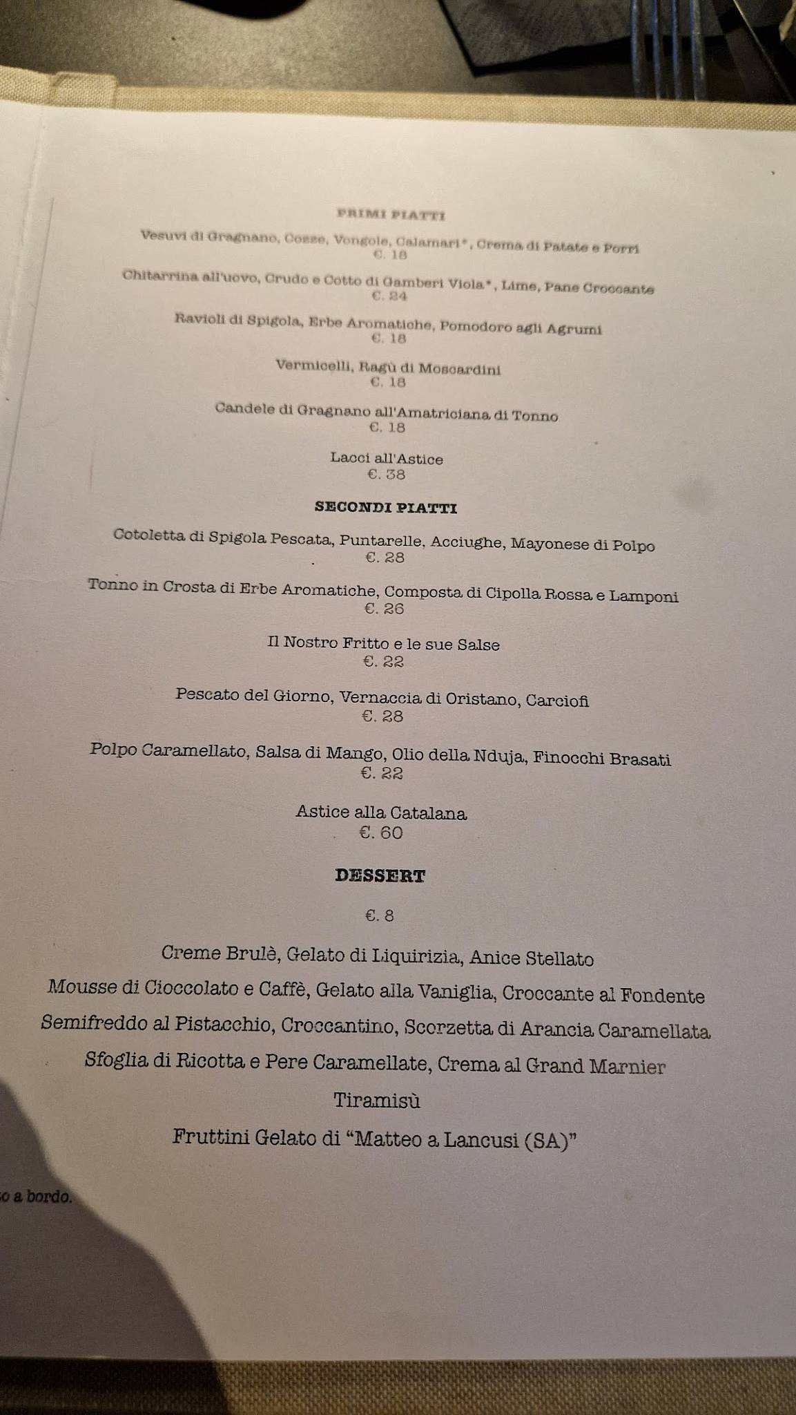 Menu di Matermatuta 