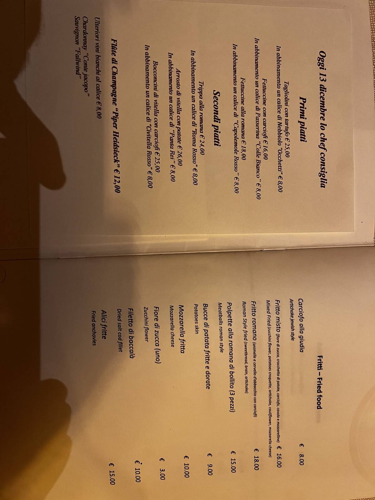 Menu di Matricianella 