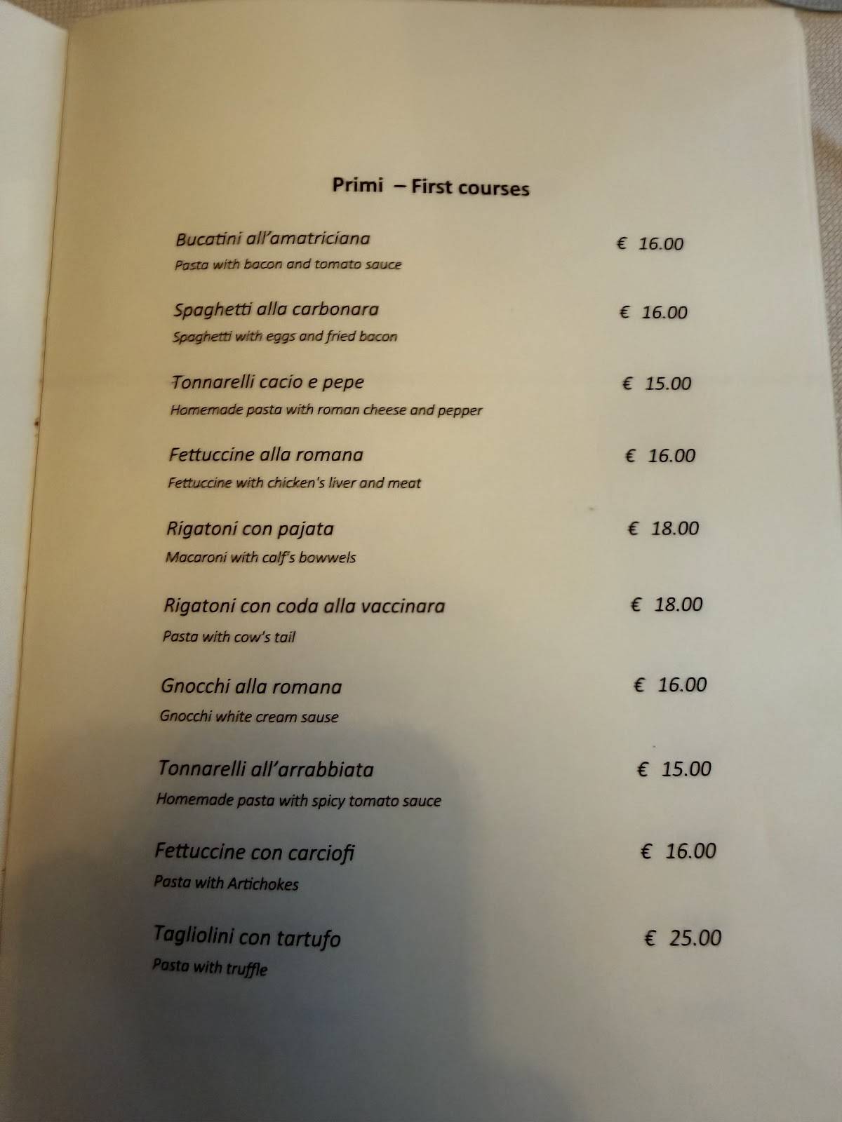 Menu di Matricianella 