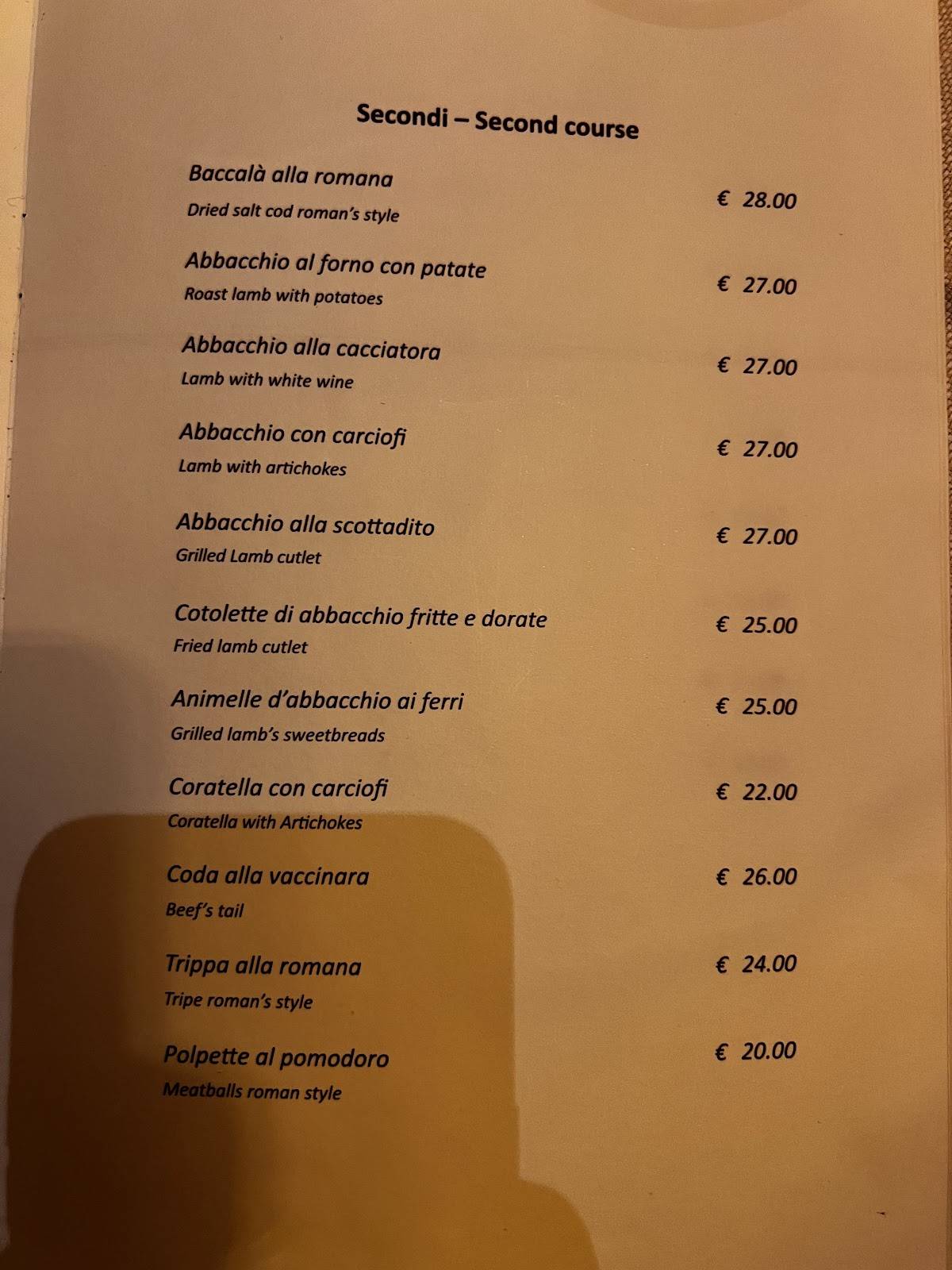 Menu di Matricianella 
