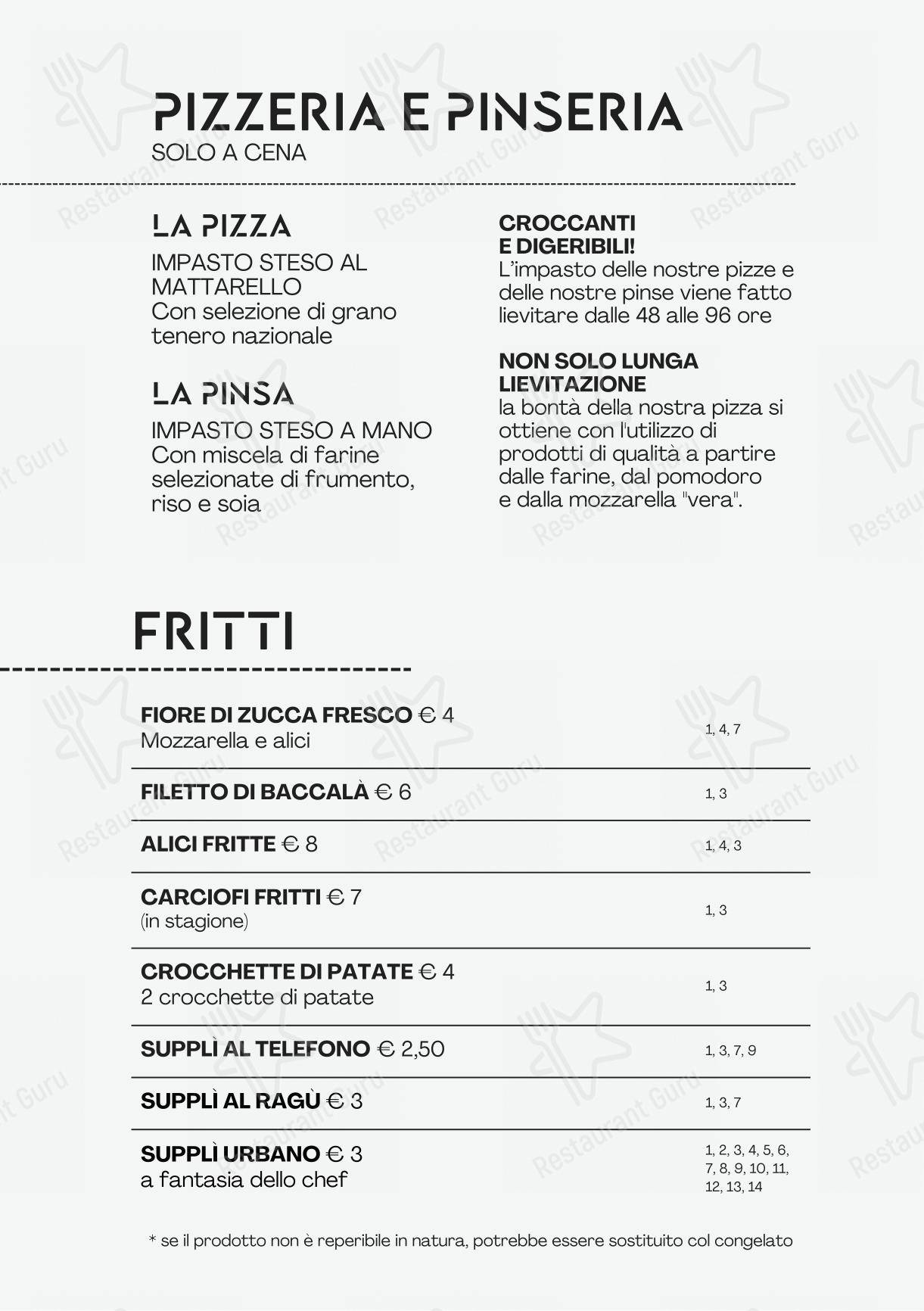 Menu bar per Osteria Urbana ristorante