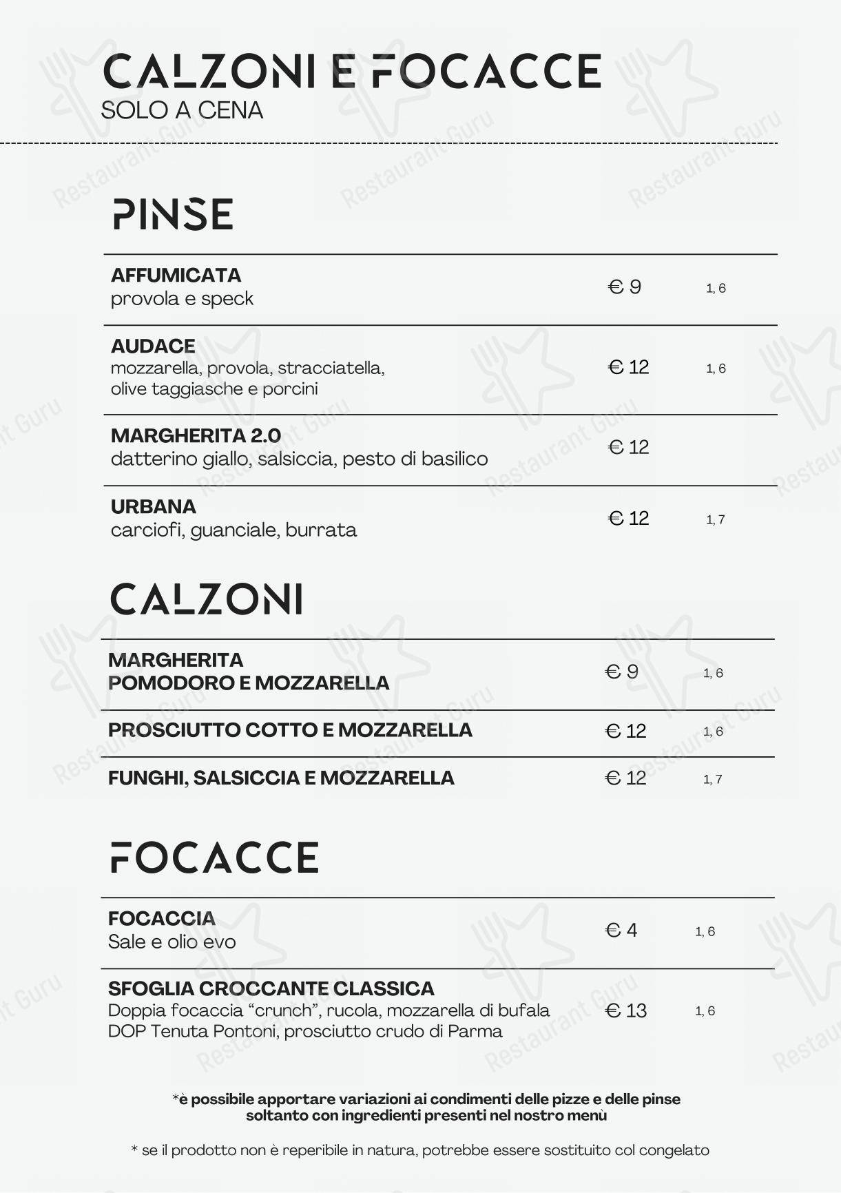 Menu bar per Osteria Urbana in Roma