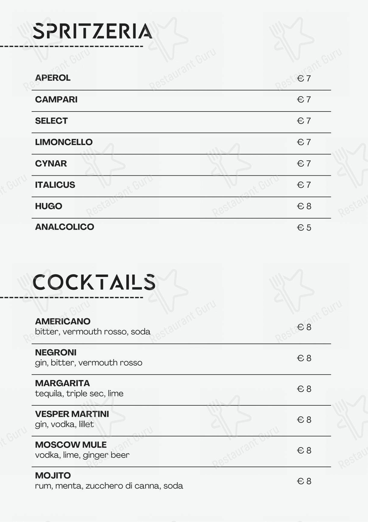 Menu di Osteria Urbana - Menu bar
