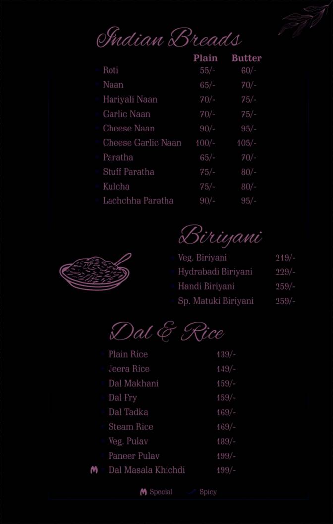 Matuki Restaurant menu