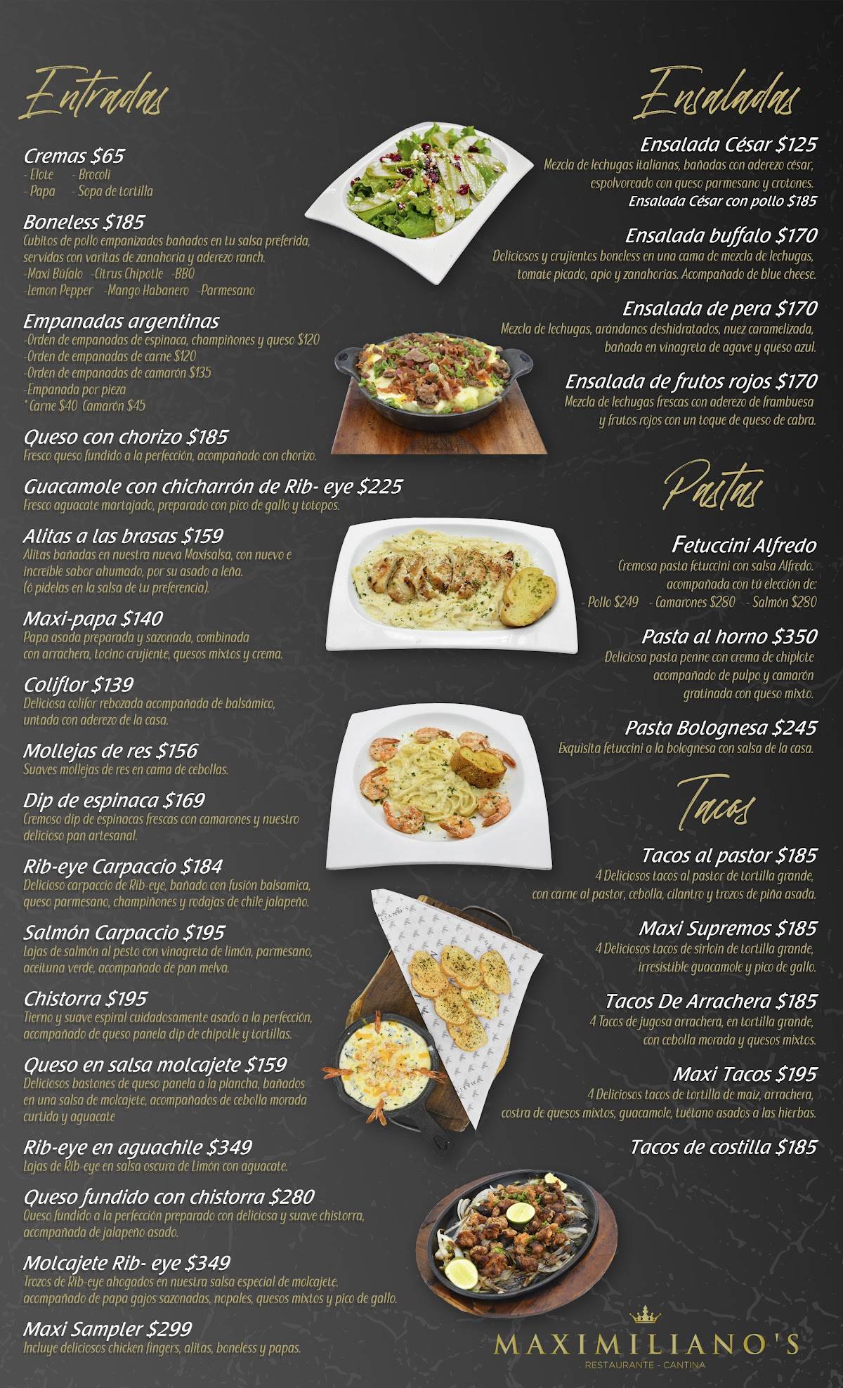 Carta del restaurante Maximilianos, Reynosa