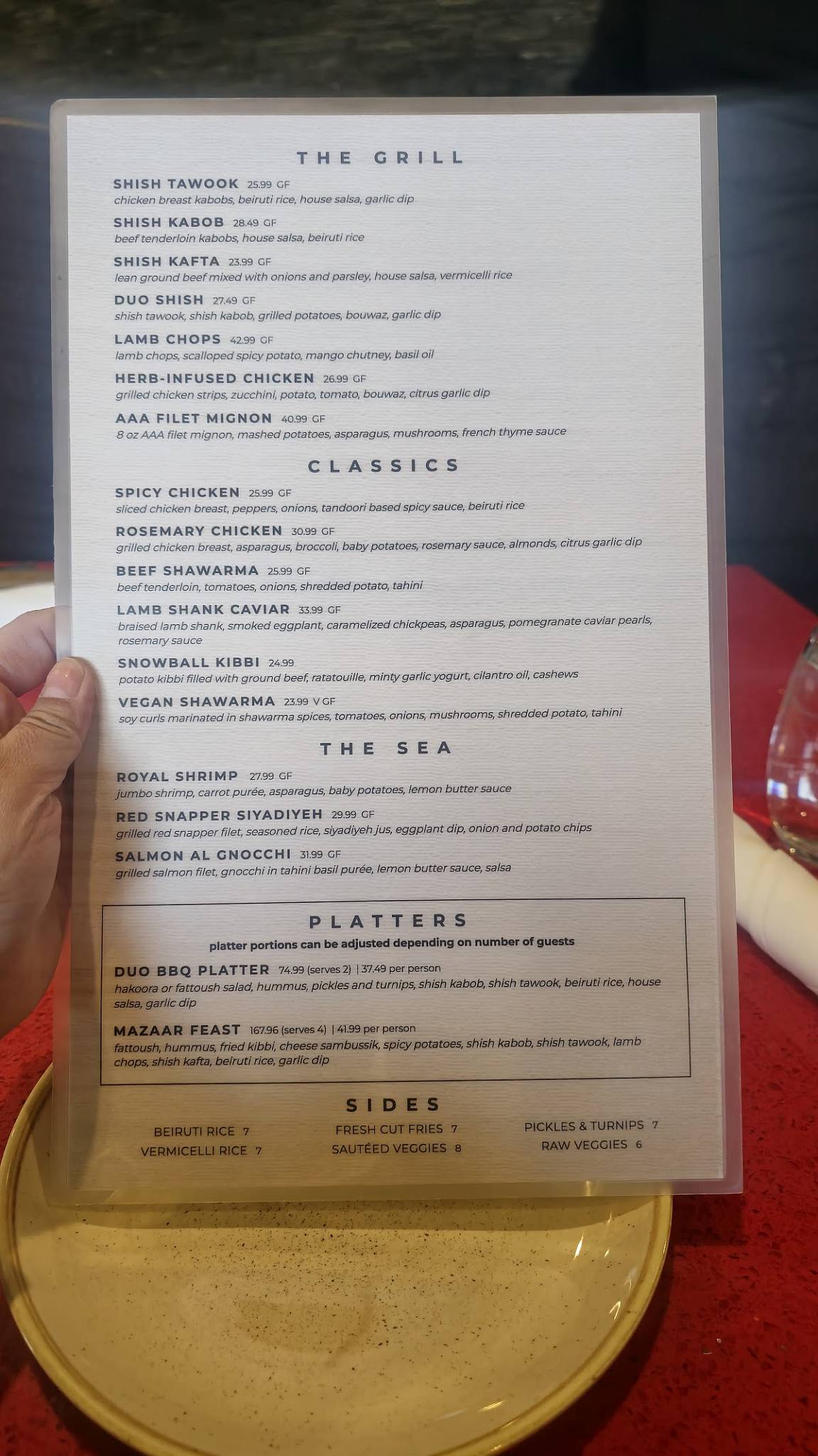 Menu de Mazaar Lebanese Cuisine