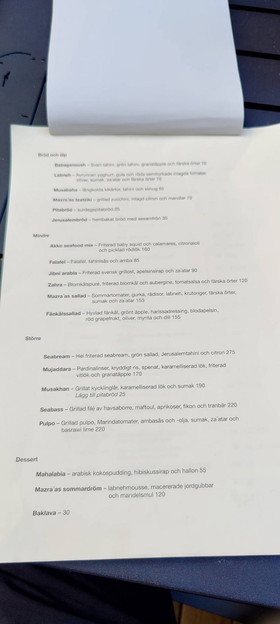 Mazra’a menu
