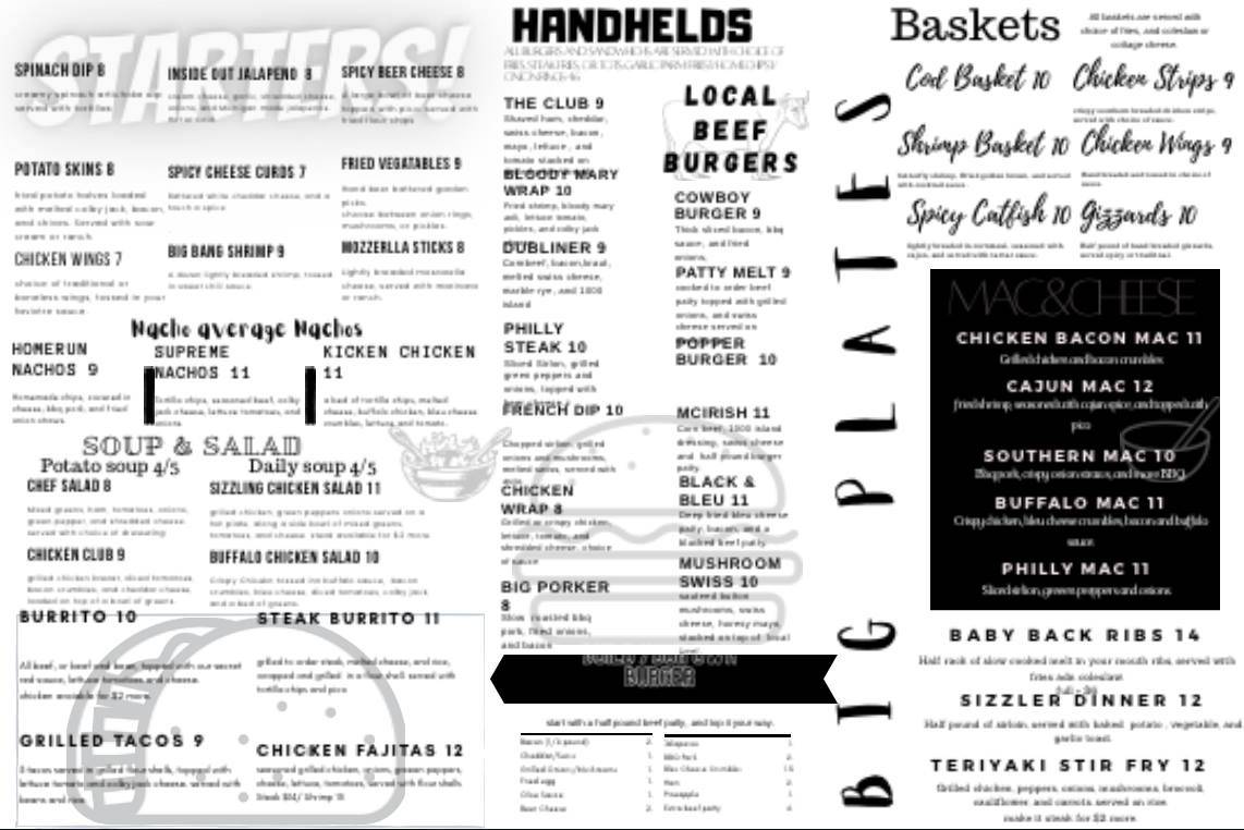 Menu at McDuff's Bar and Grille, Wayland