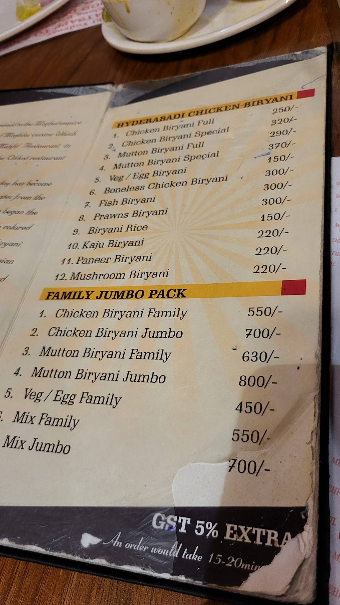 Mehfil Restaurant menu