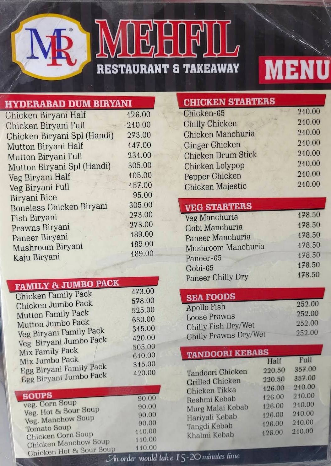 Mehfil Restaurant menu