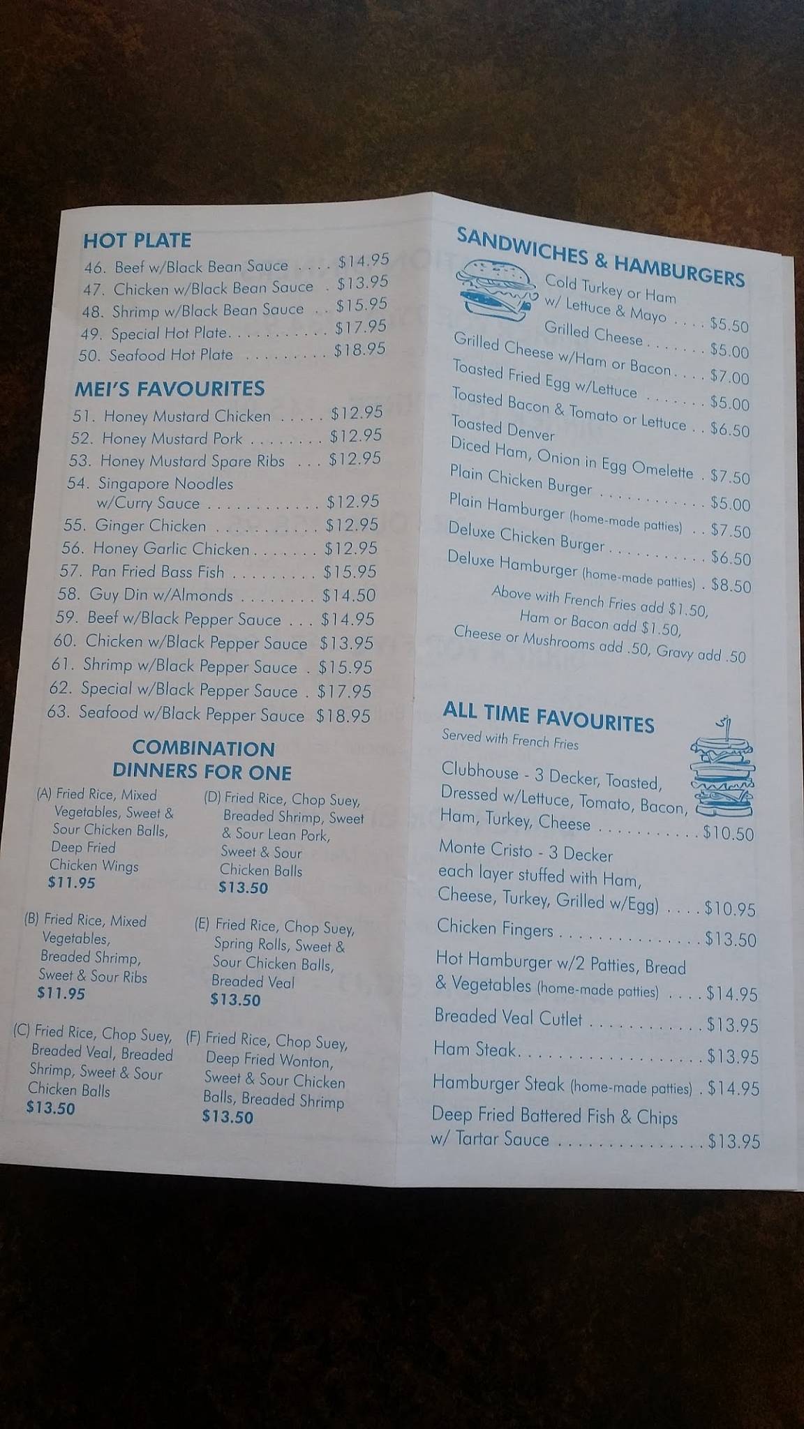 Menu at Mei's Family Restaurant, Esterhazy