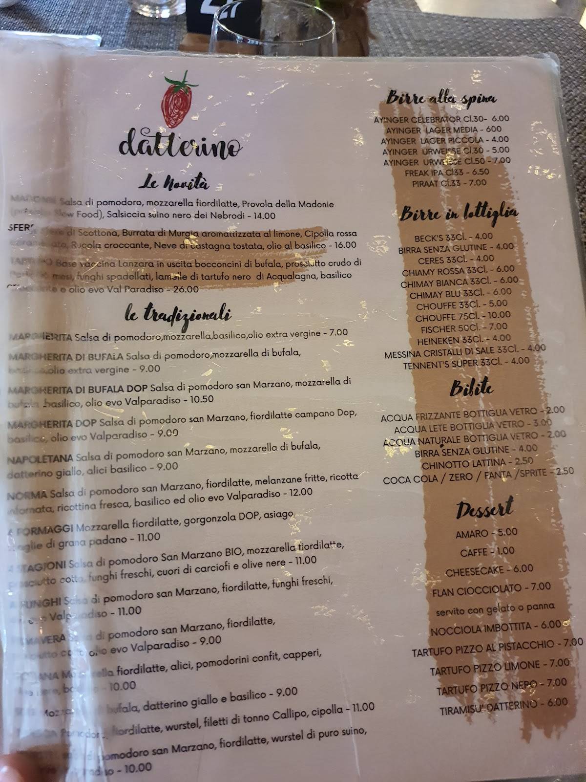 Menu di Datterino 