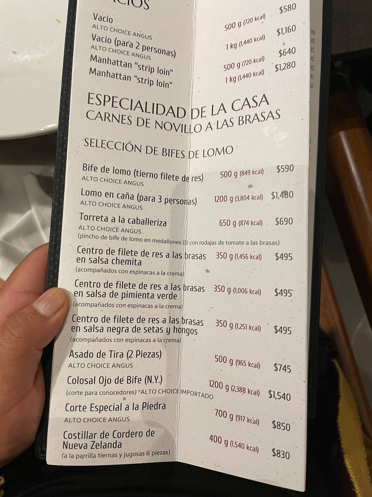 Carta del restaurante Carnal - Insurgentes, Ciudad del México